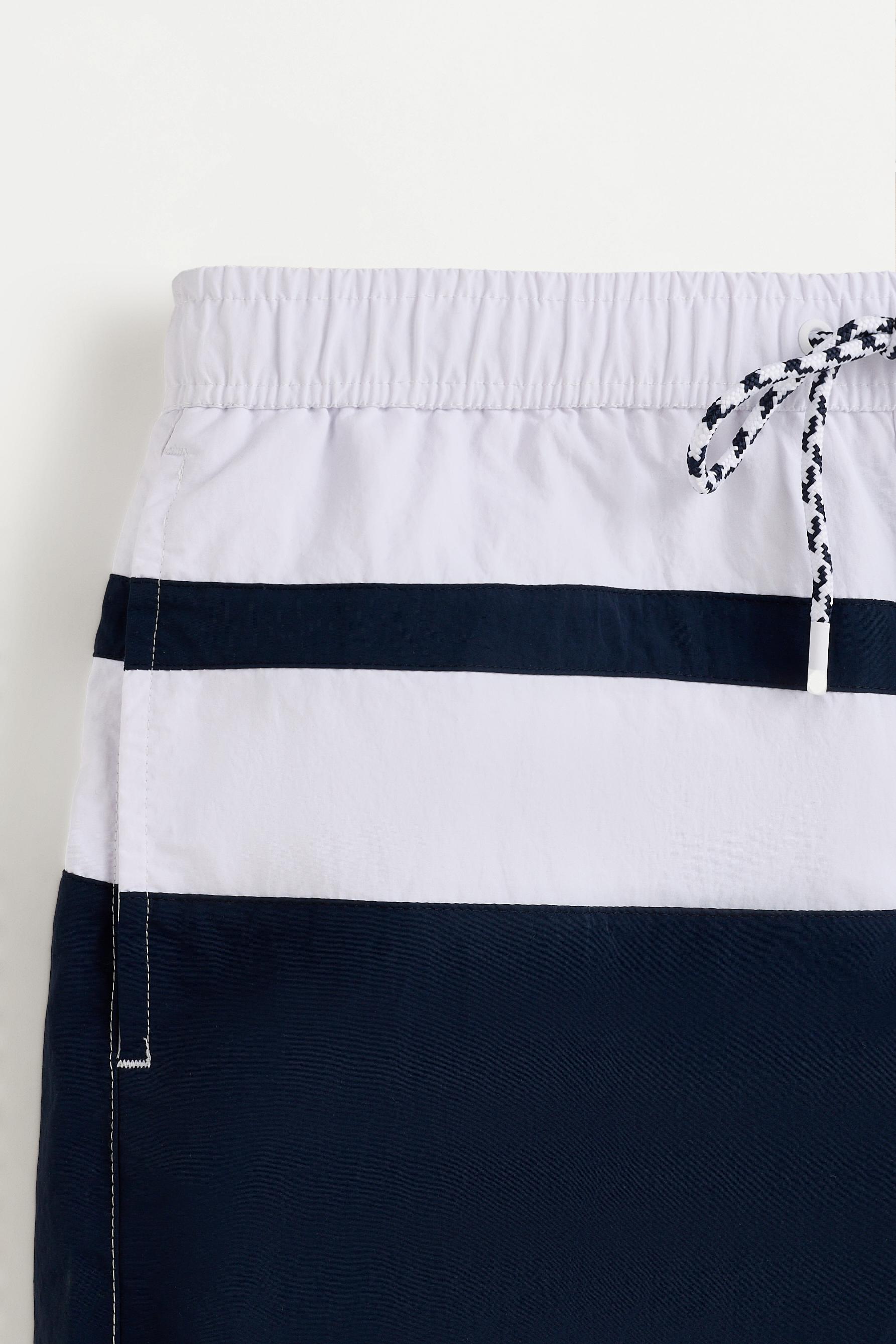 Long color block swim trunks — BLUE/WHITE