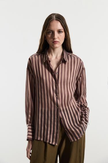 Semi-sheer flowing shirt — CHOCOLATE 1