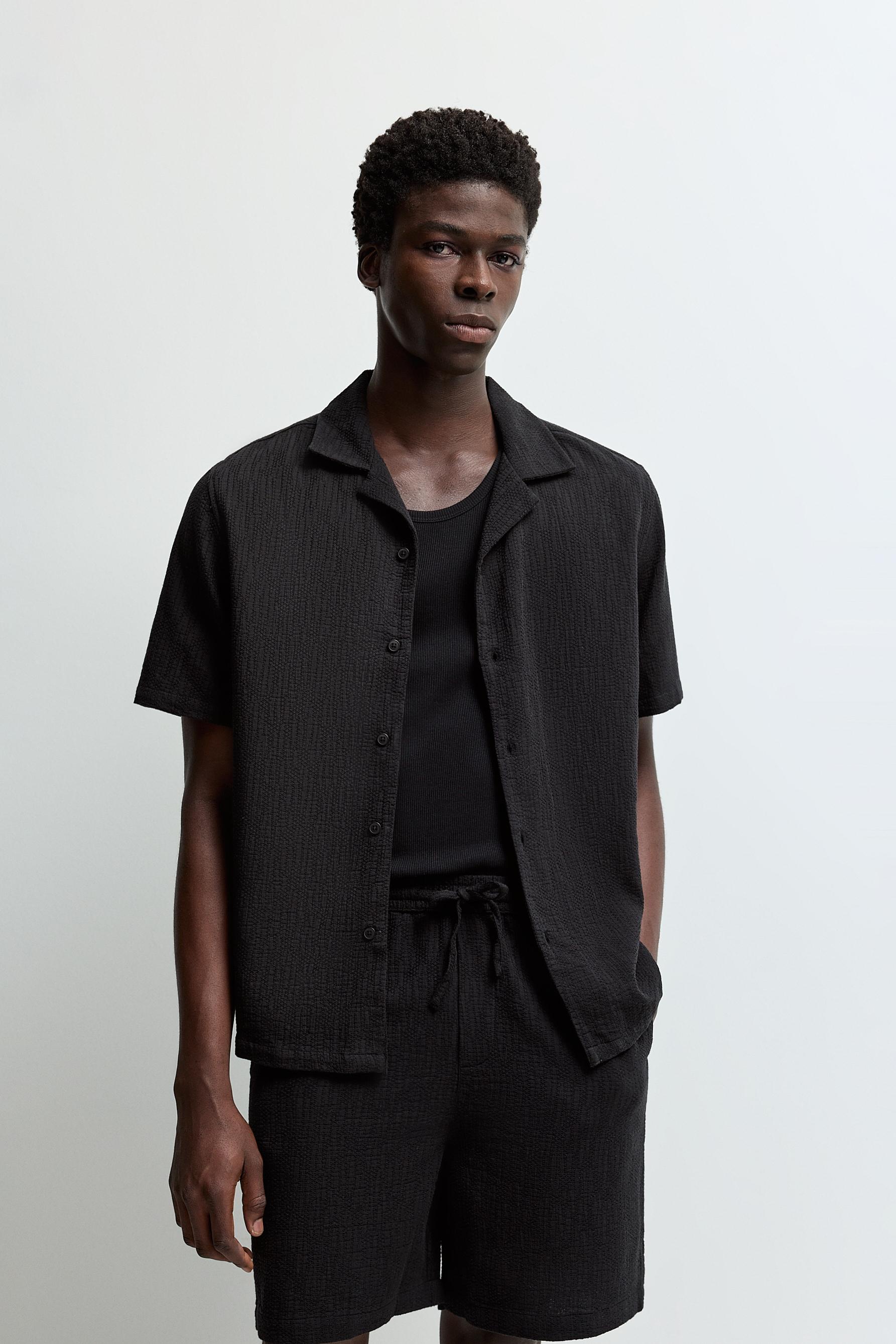 Relaxed fit jacquard shirt — BLACK