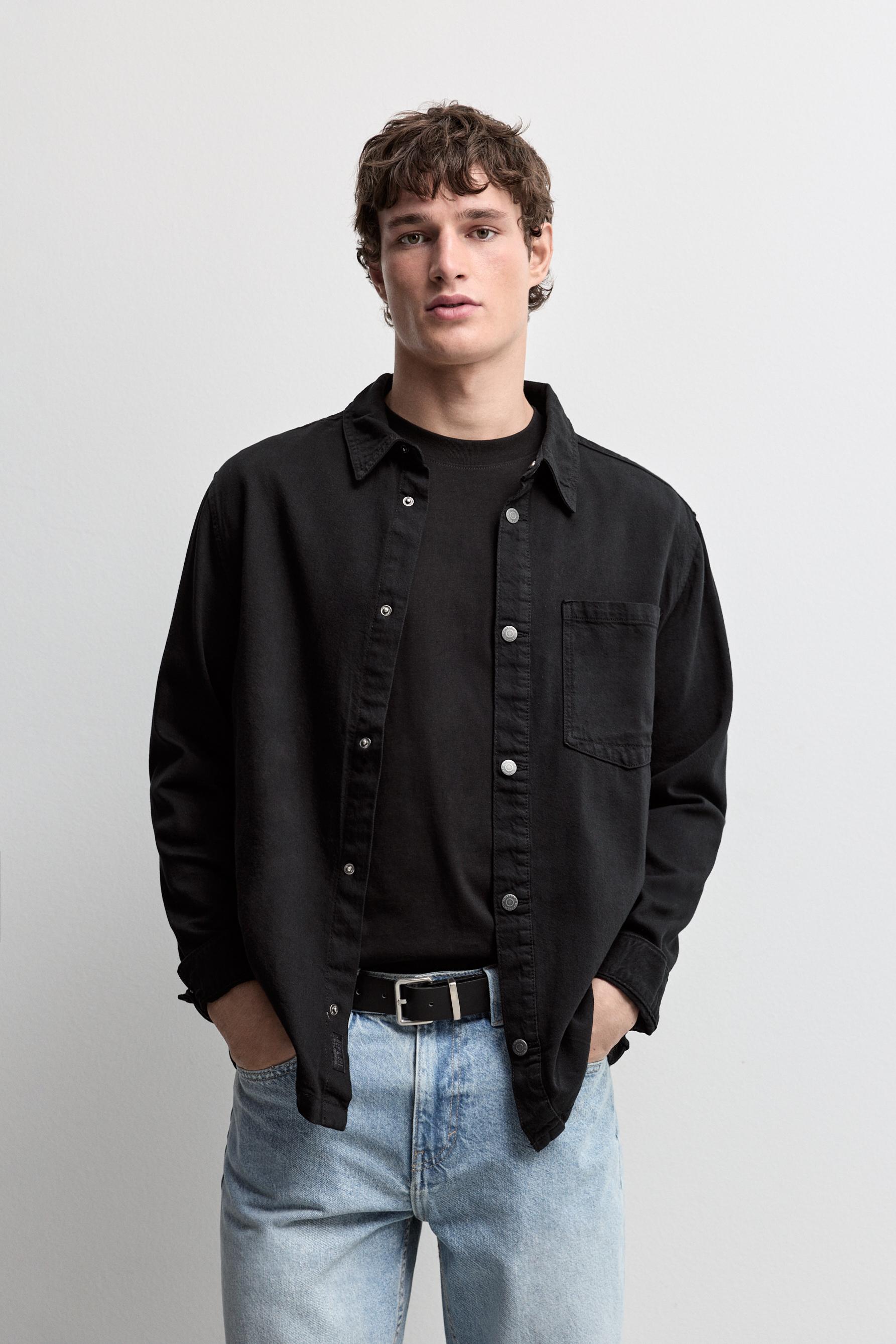 Lightweight denim overshirt — BLACK