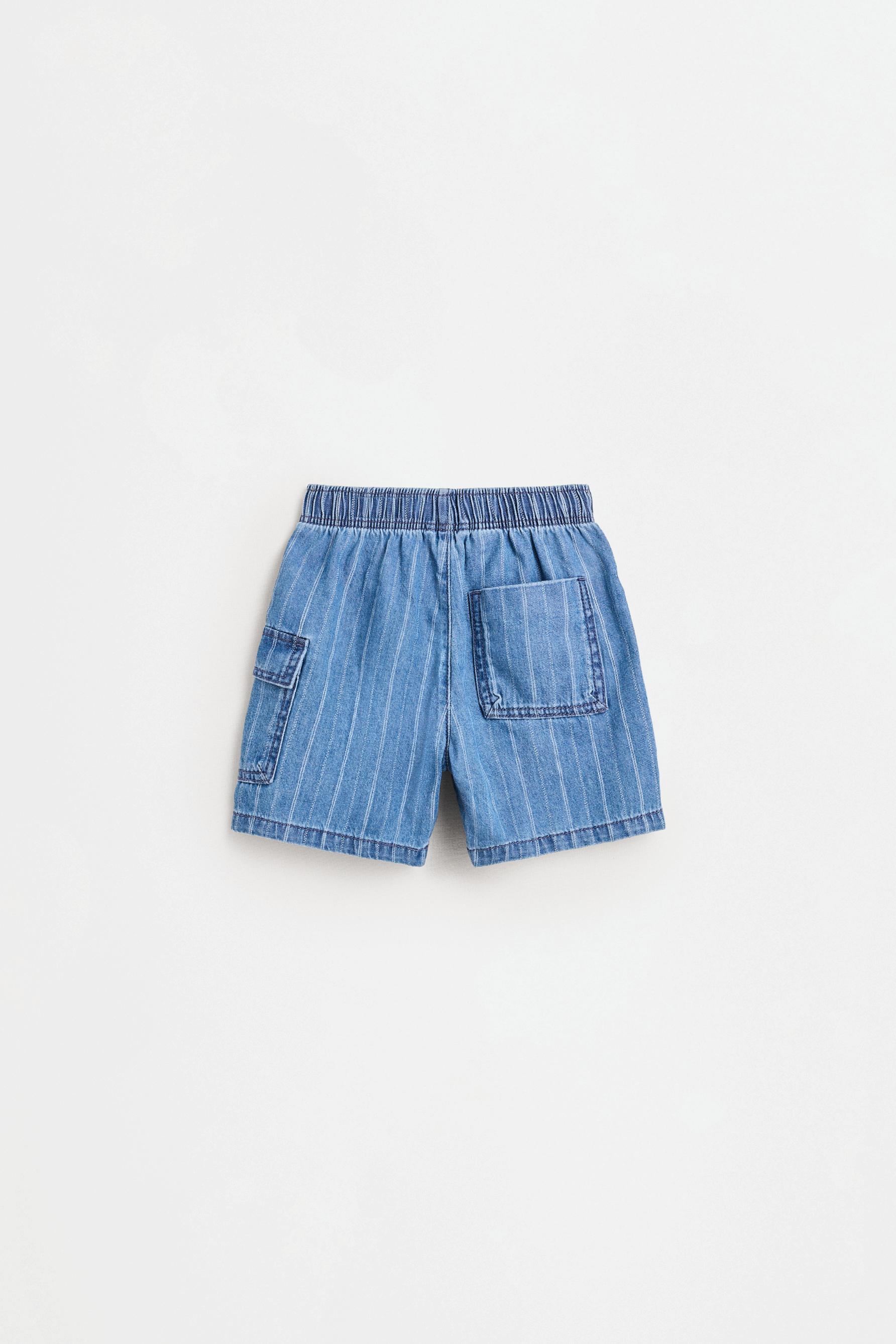Striped denim cargo Bermuda shorts — BLUE (alternate view)