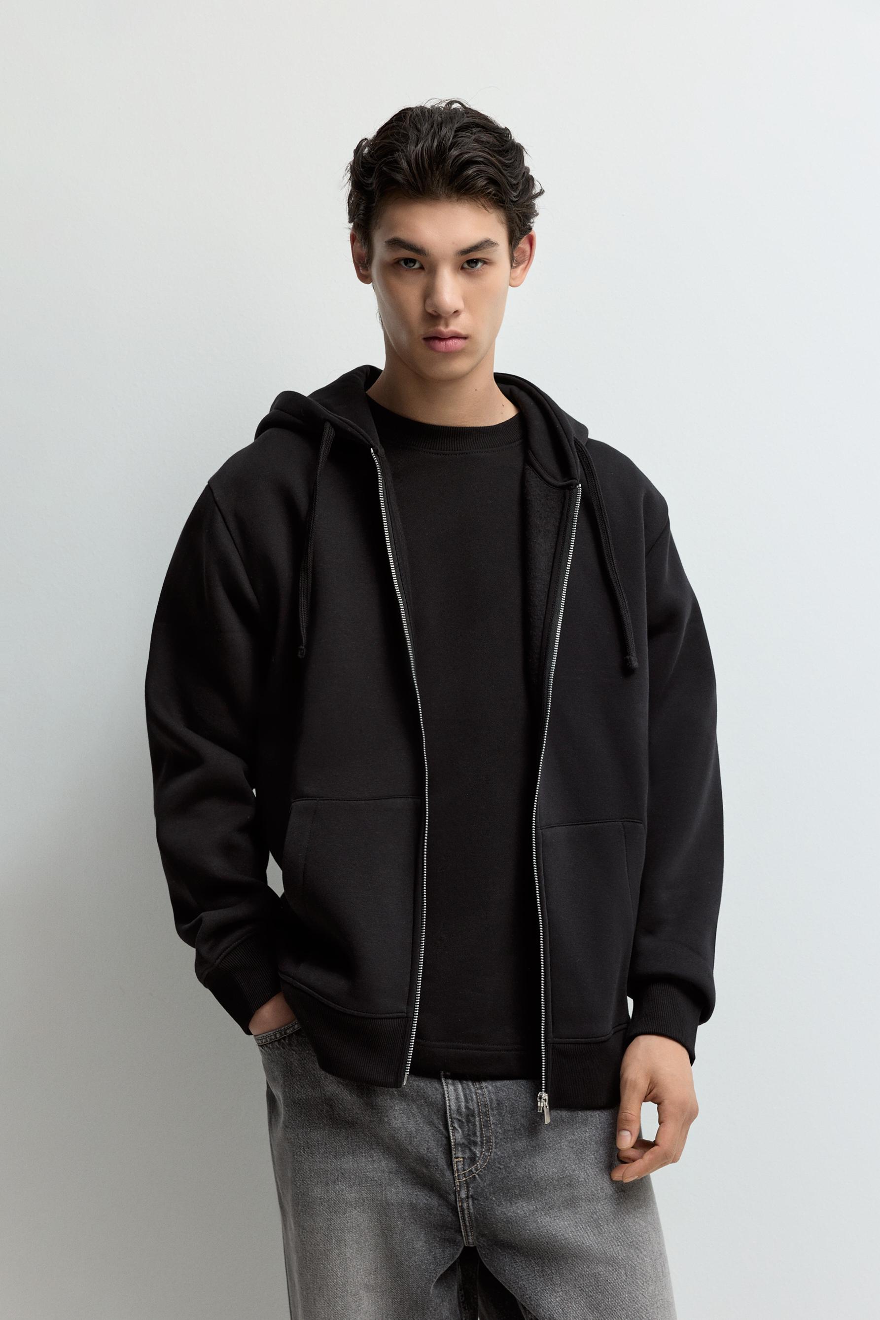 Basic zip-up hoodie — BLACK