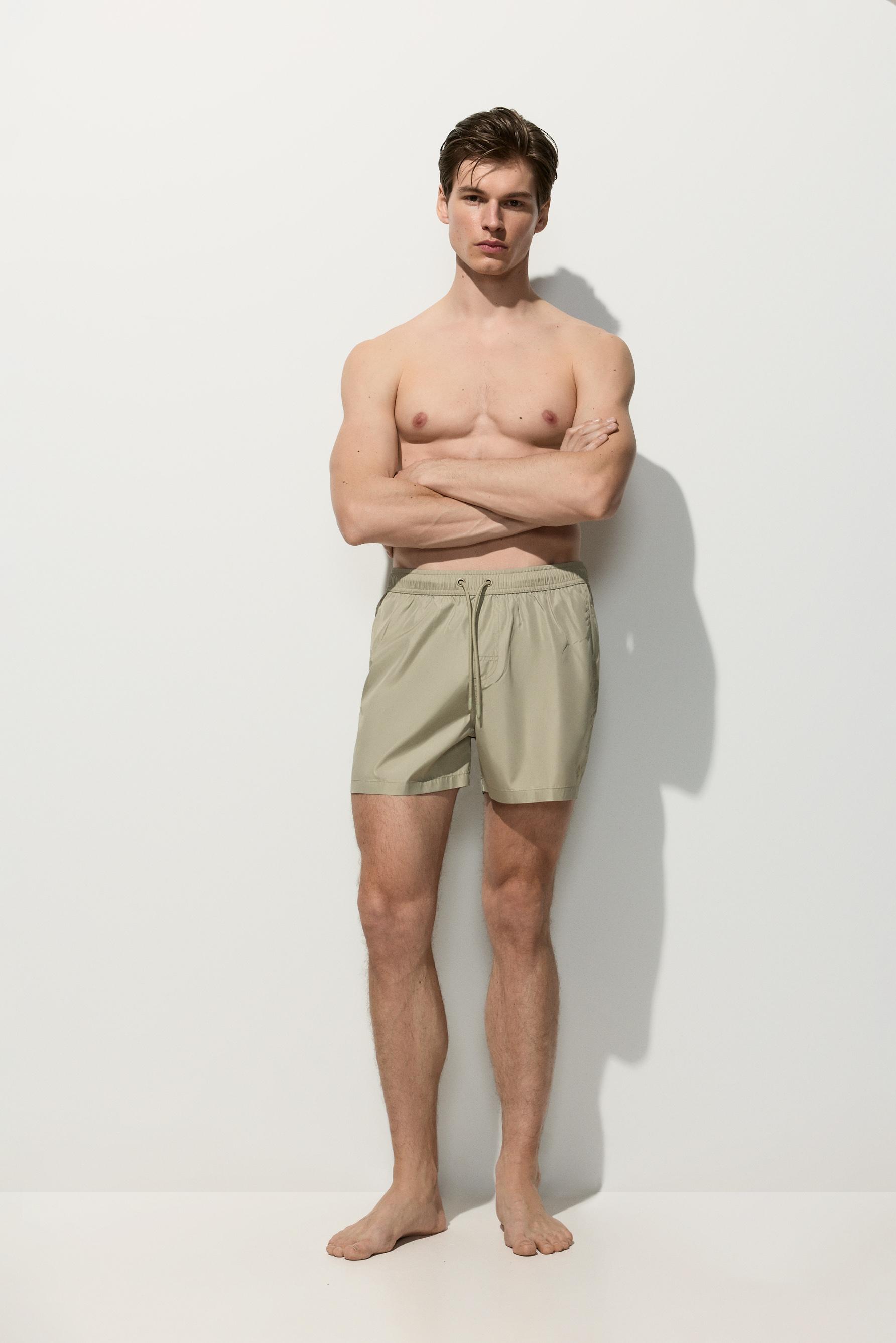 Basic regular fit swim shorts — PALE KHAKI