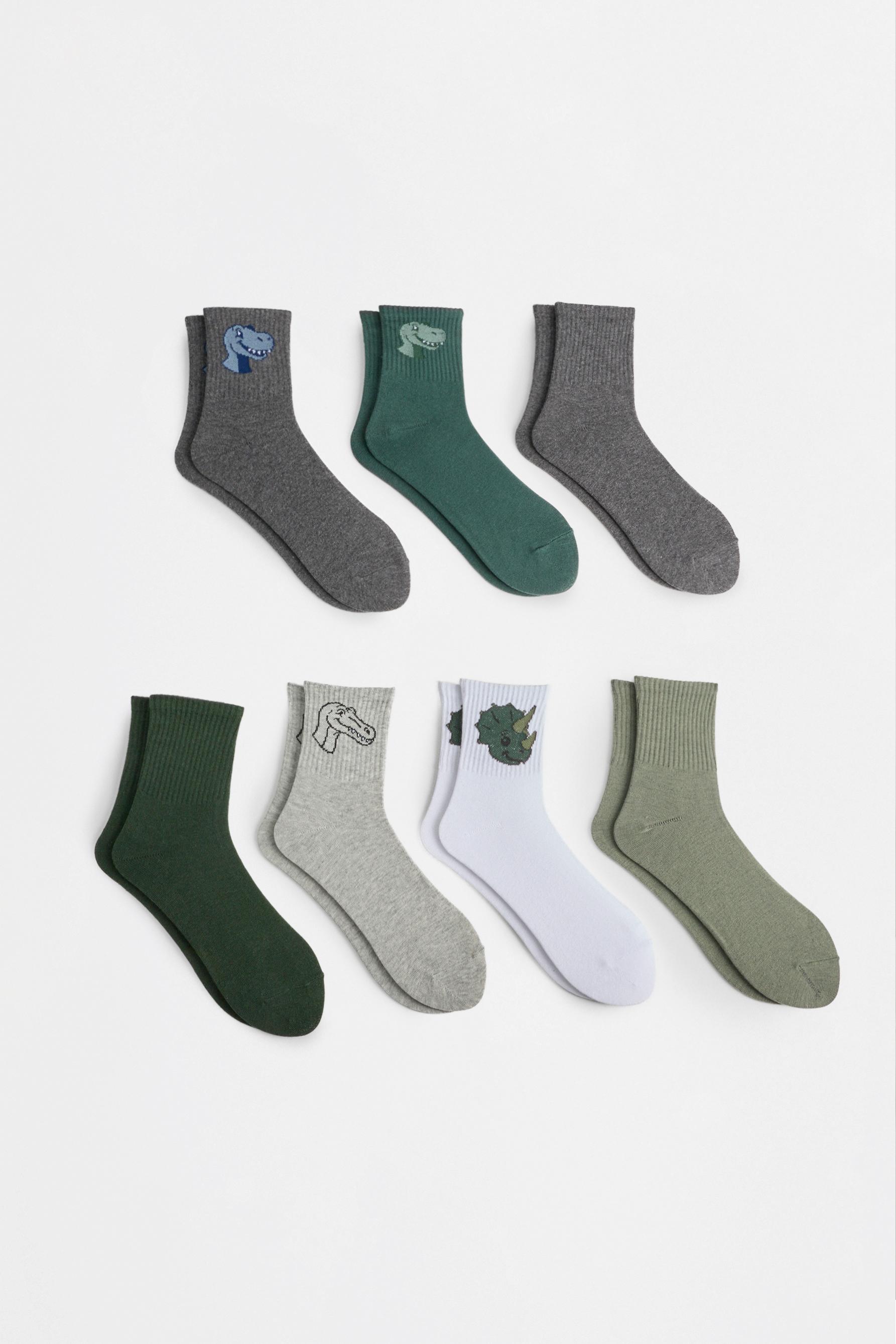 Dinosaur ankle socks (7-pack) — GREEN TONES