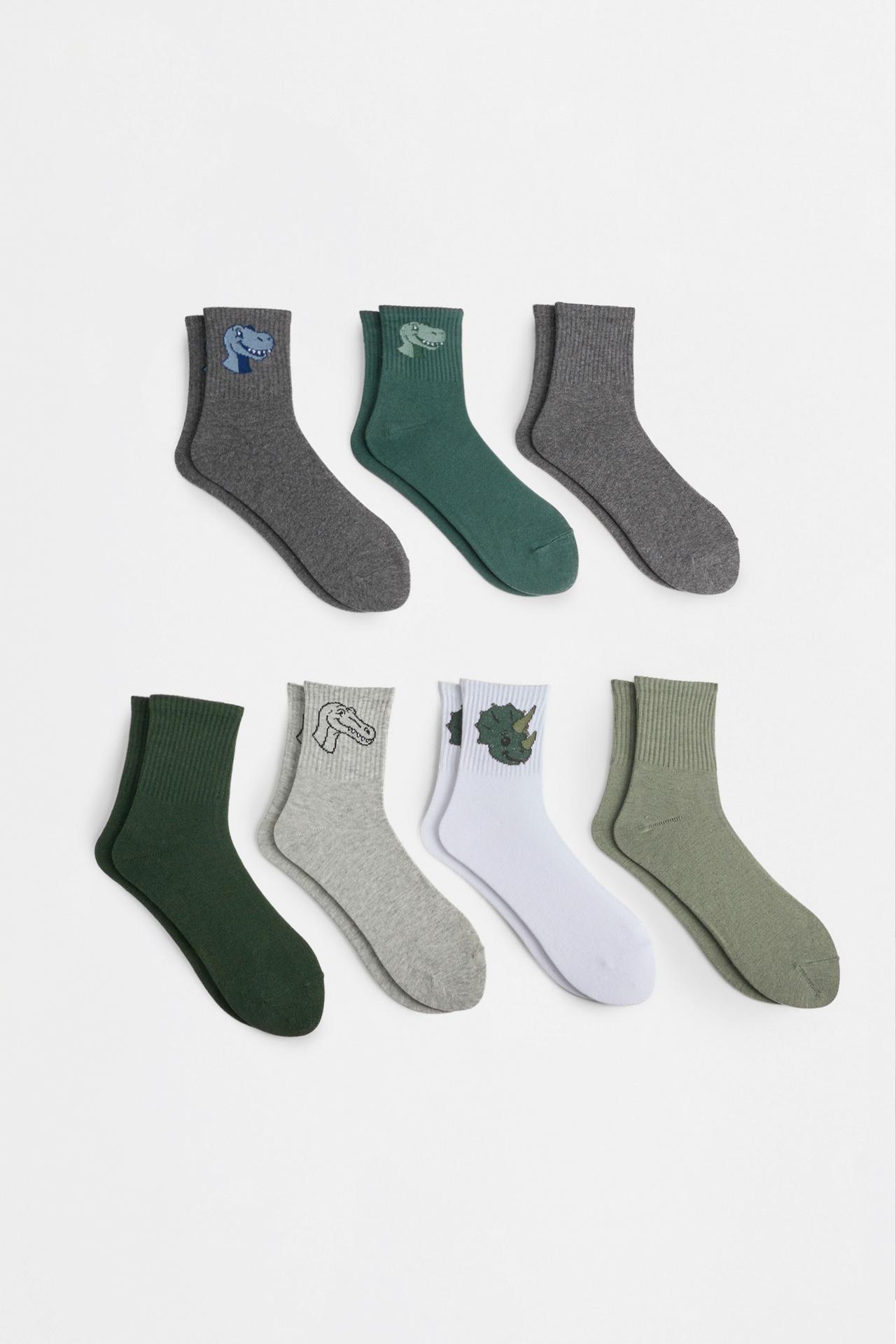 Dinosaur ankle socks (7-pack) — GREEN TONES