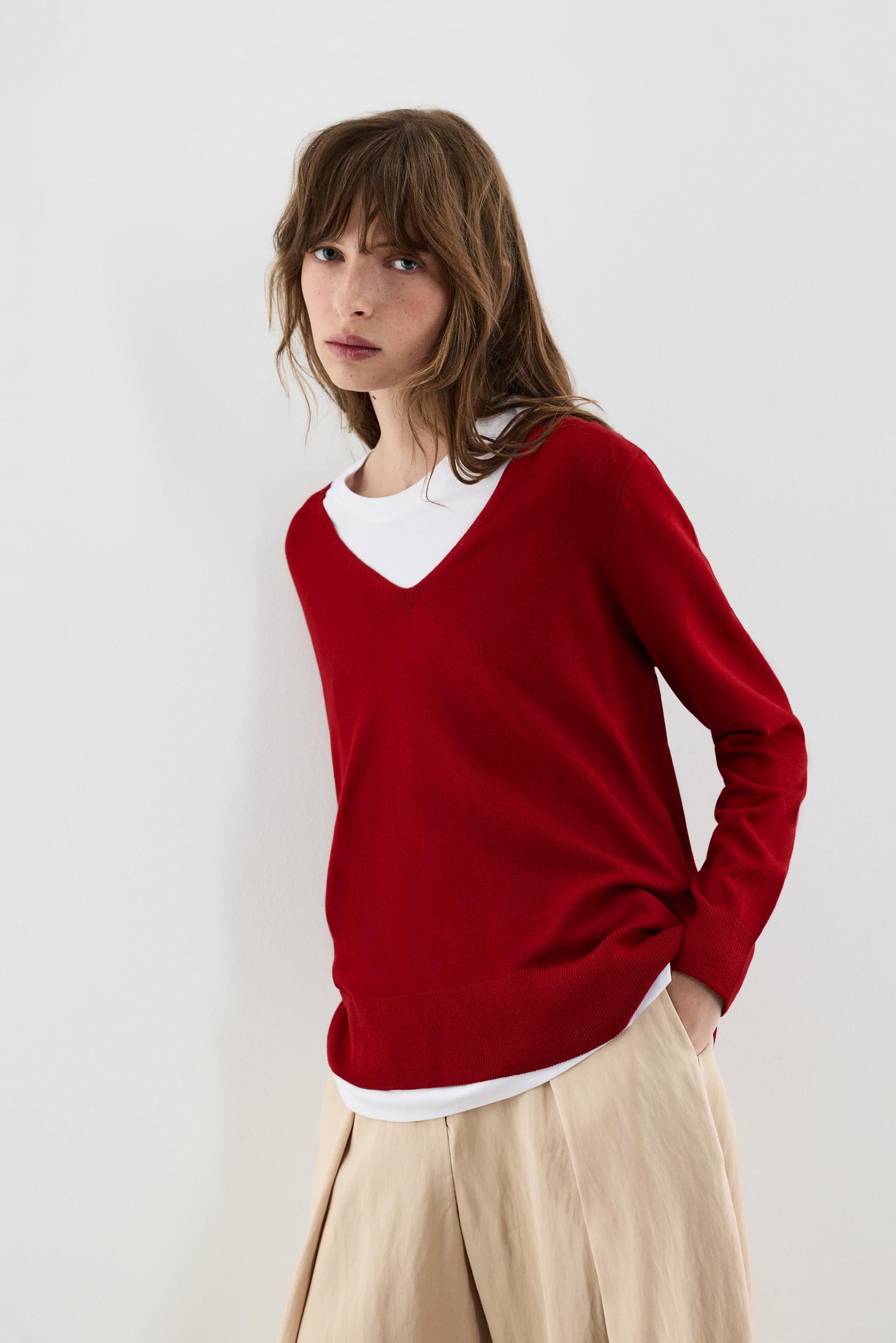 Basic V-neck sweater — RED