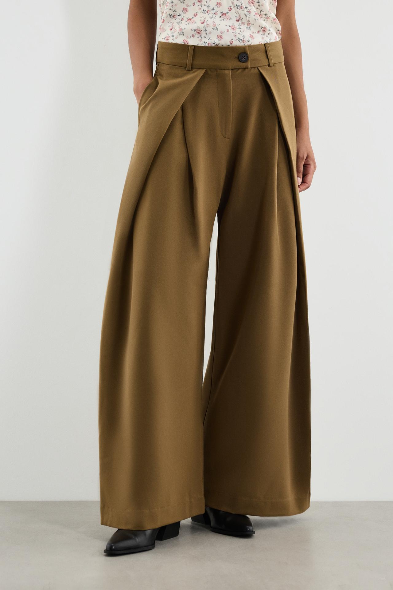 Pleated wide-leg trousers — KHAKI