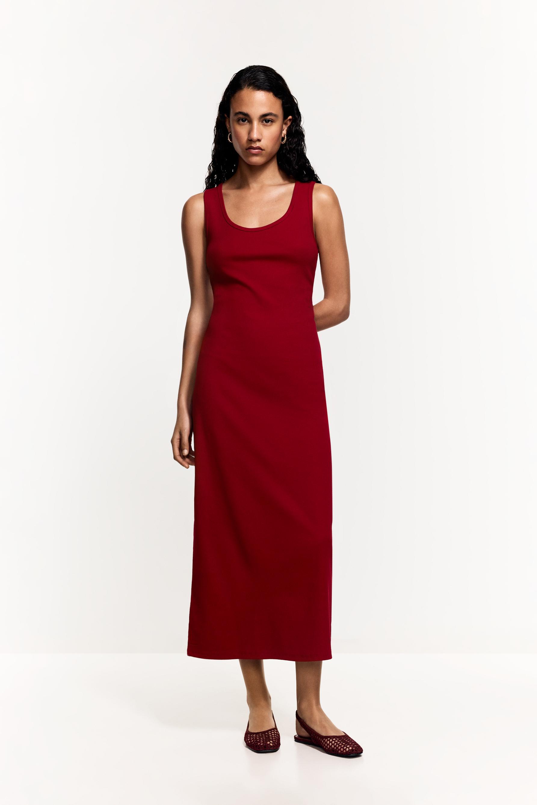Ribbed midi dress — RED