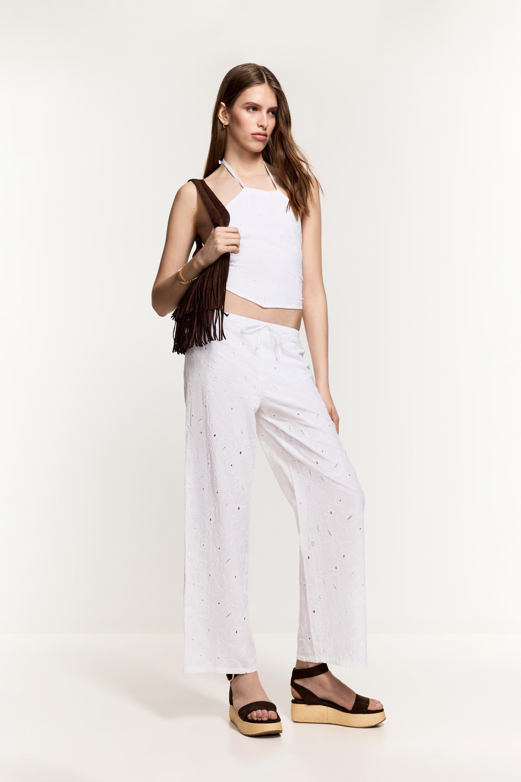 Embroidered scarf top — WHITE