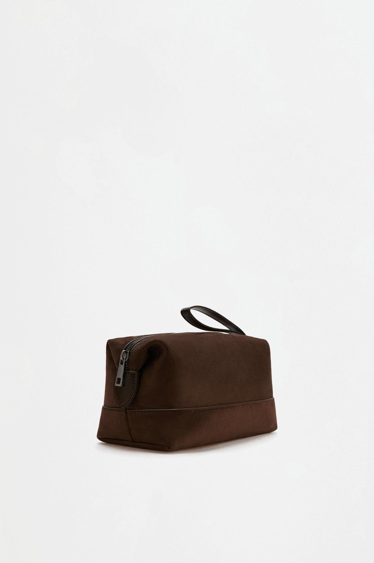 Faux suede toiletry bag — BROWN