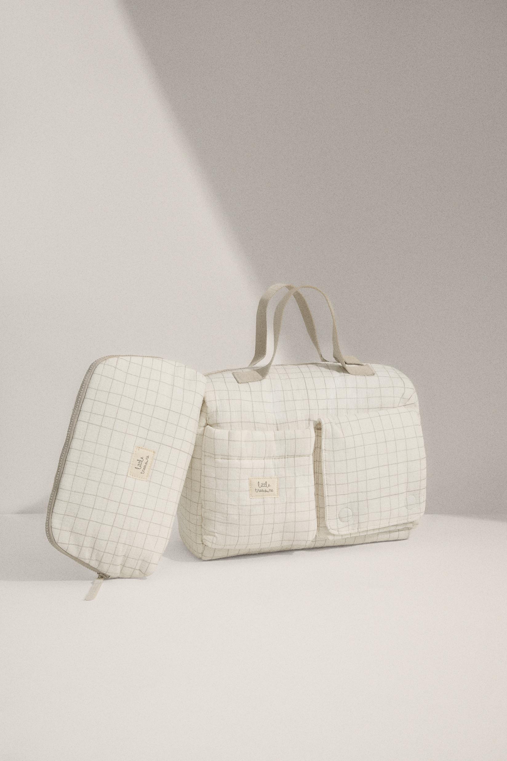 Checked maternity bowling bag — ECRU