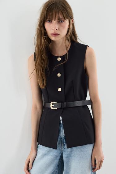 Long buttoned waistcoat — BLACK 1