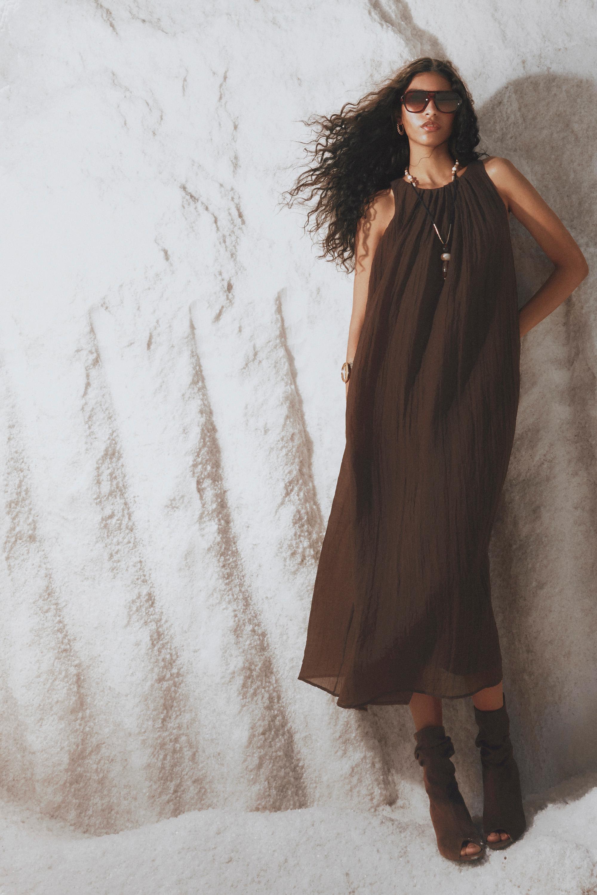Halter neck midi dress — BROWN