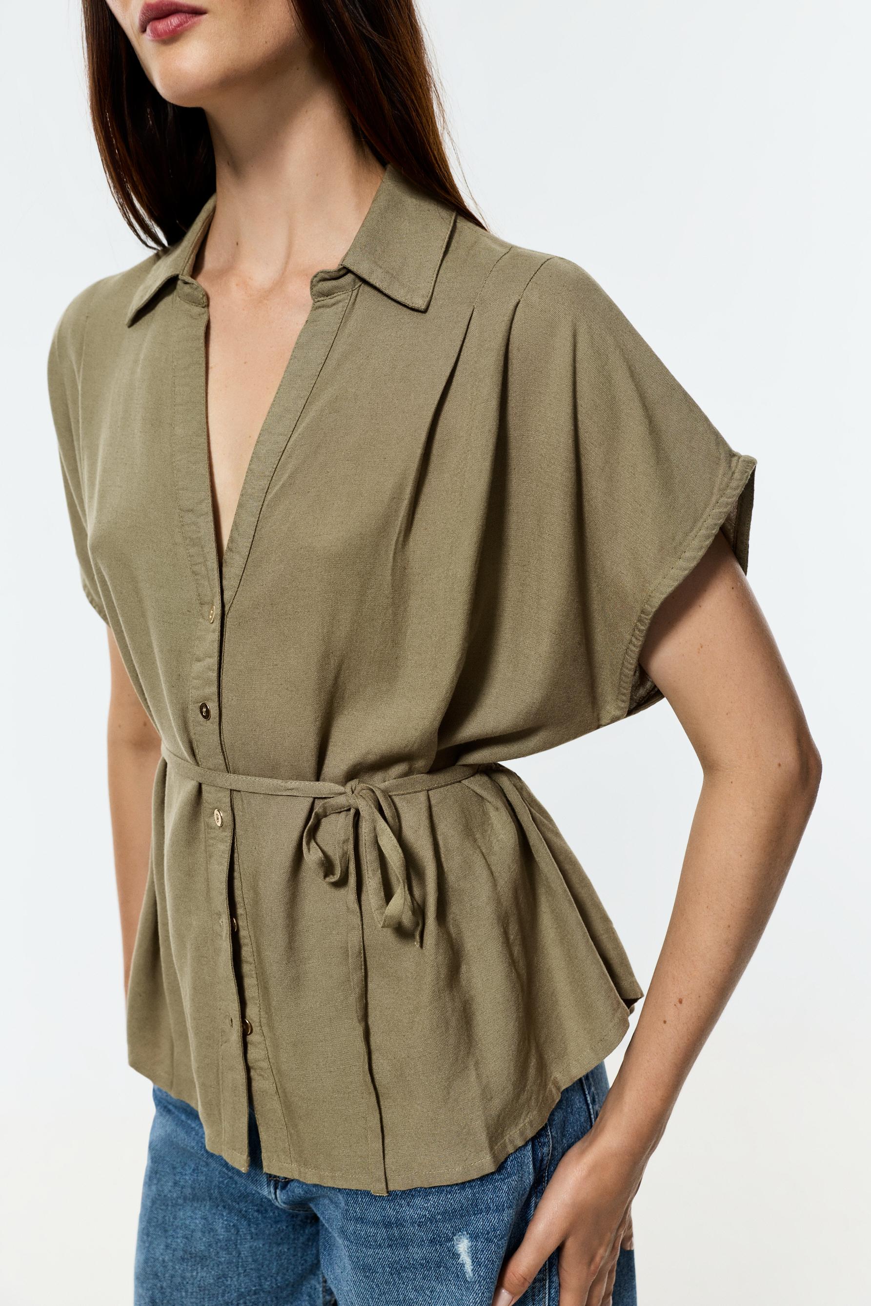 Tie-waist shirt — PALE KHAKI