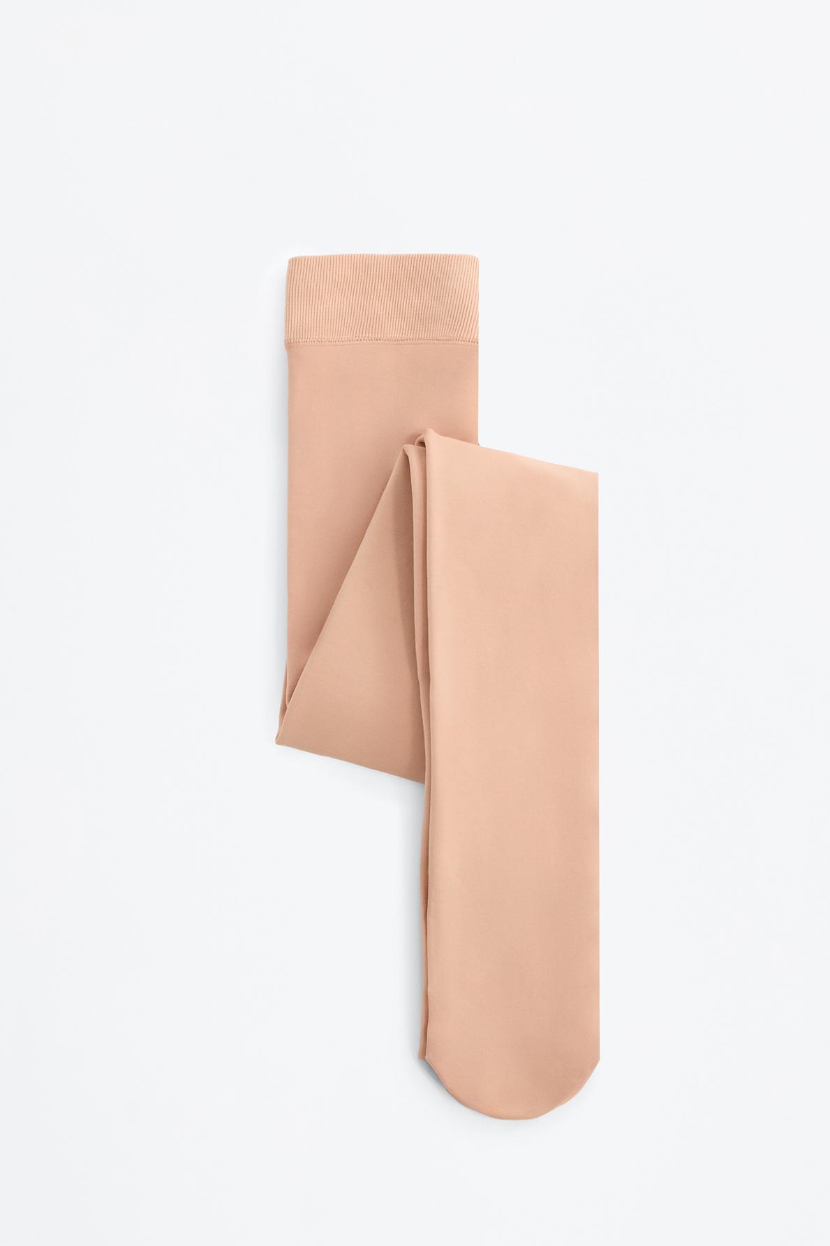 Leather effect fleece tights 200 den — ECRU