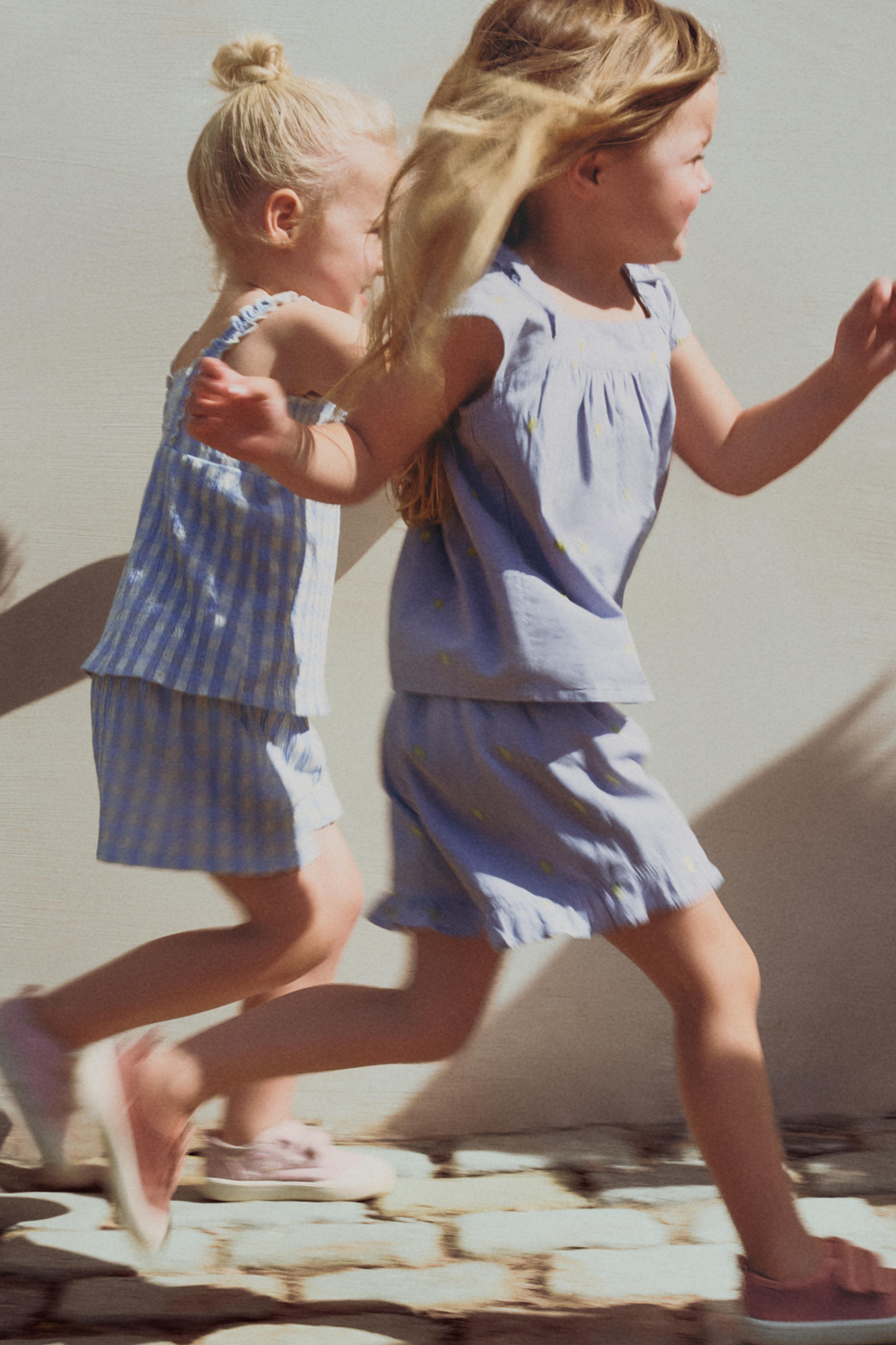 Cherry embroidered blouse and shorts co-ord — LAVENDER BLUE