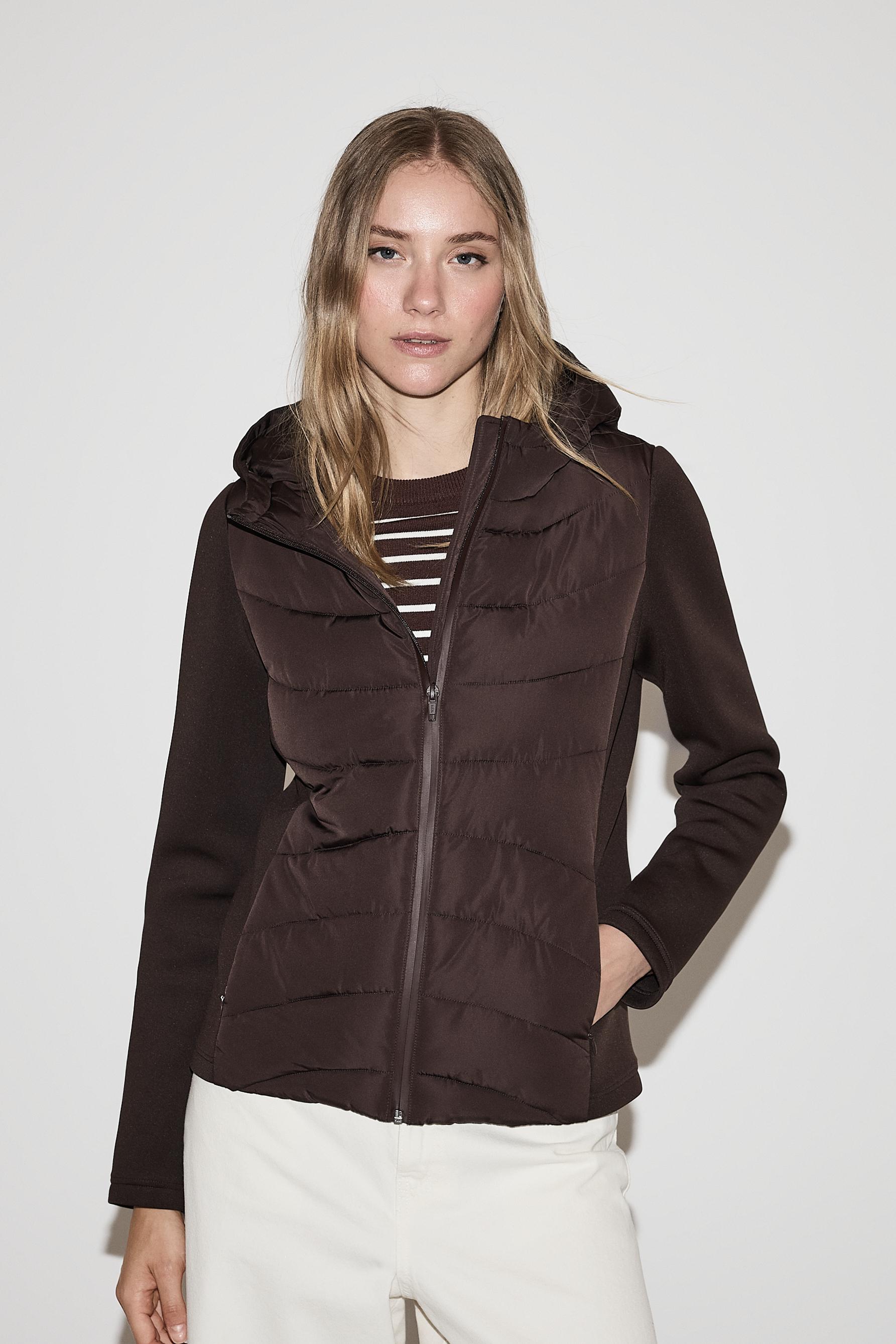 Combined quilted jacket — CHOCOLATE