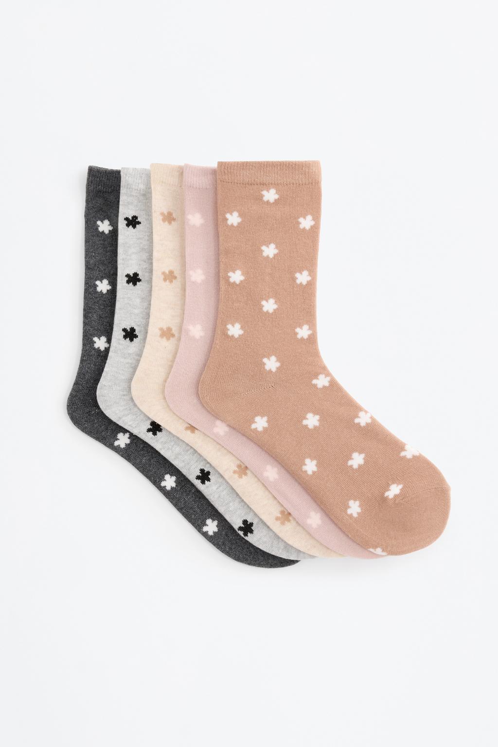 Pack of 5 pairs of long socks with a floral print