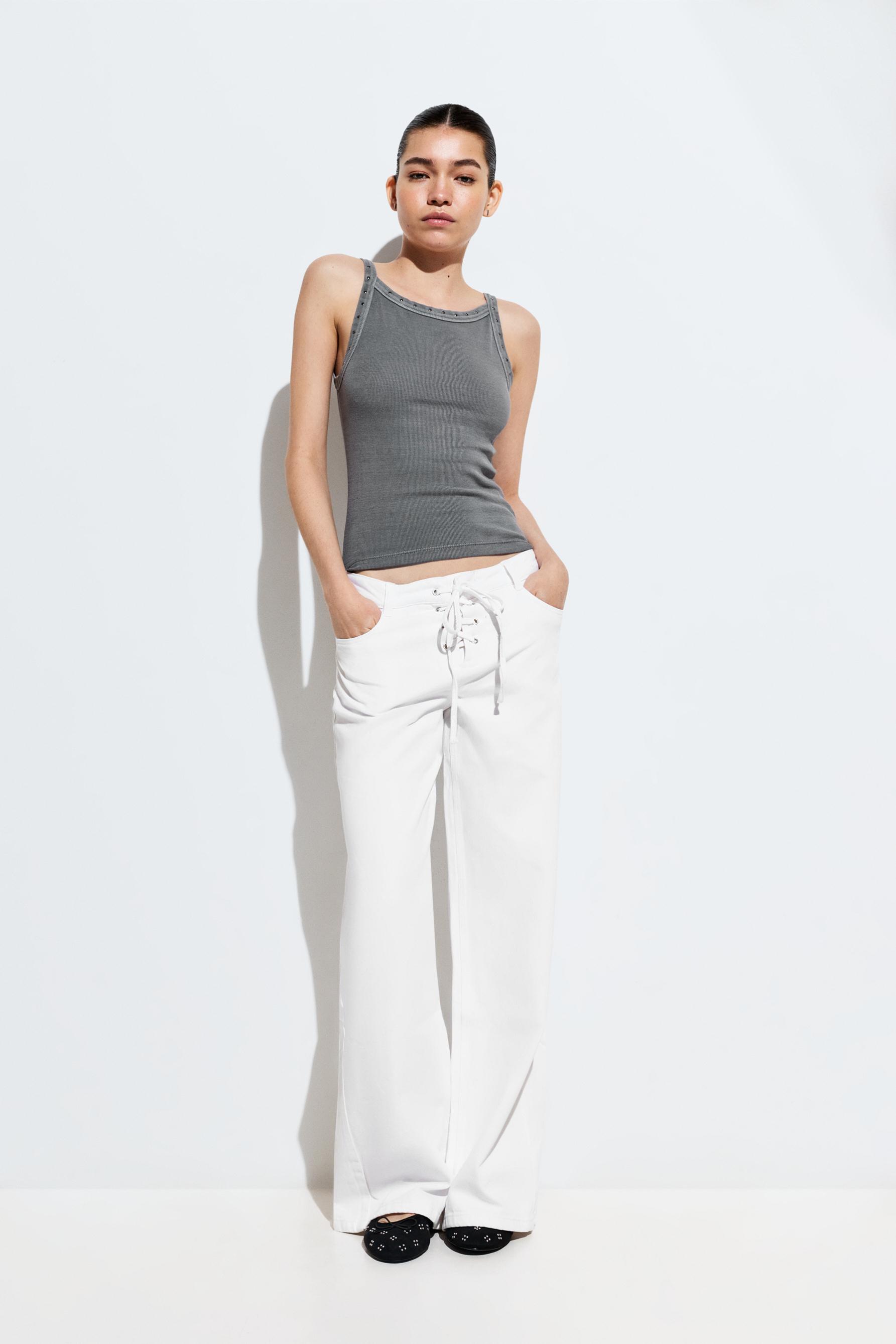Lightweight wide-leg tie jeans — OFF WHITE