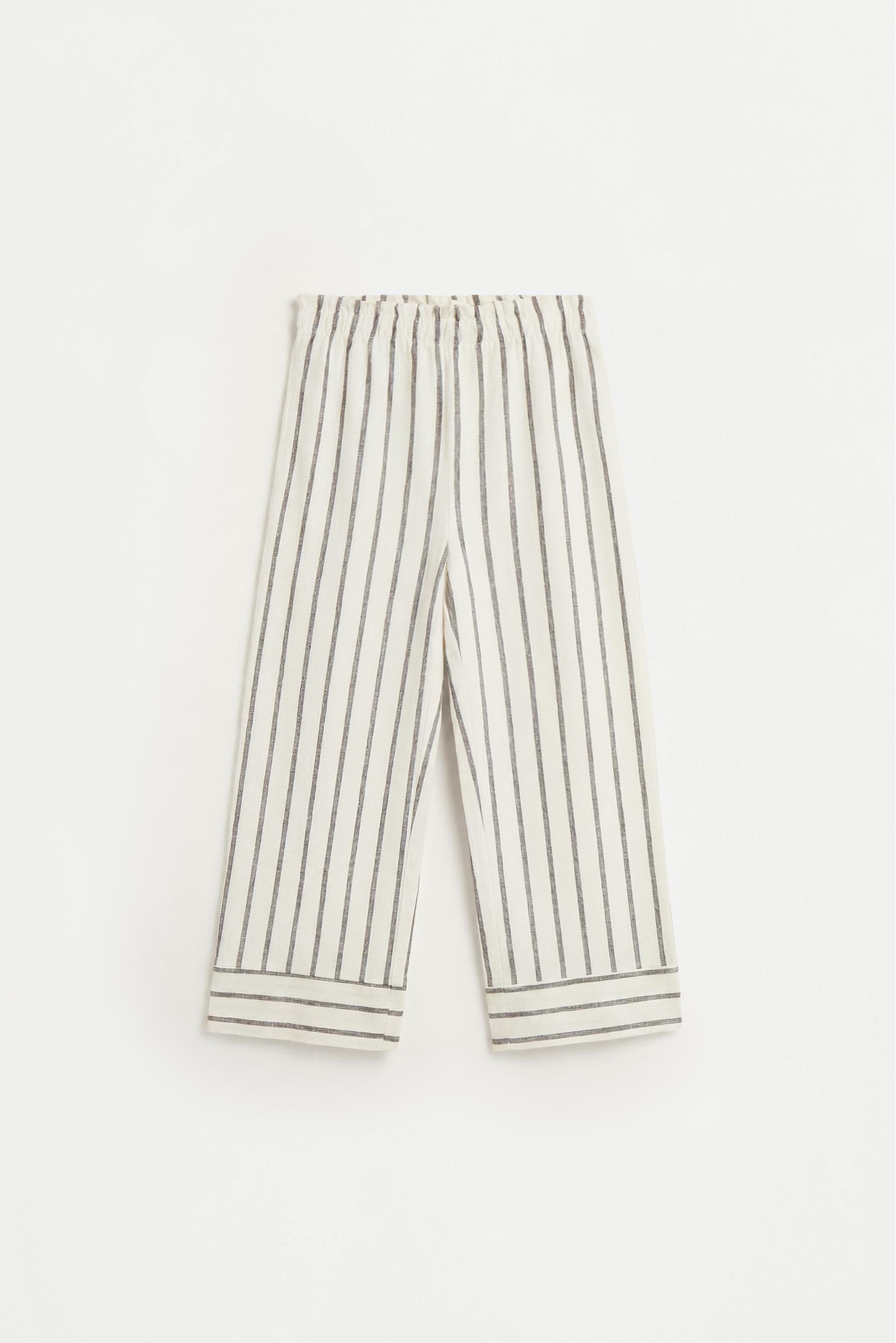 Striped bias cut culottes — ECRU/BLACK