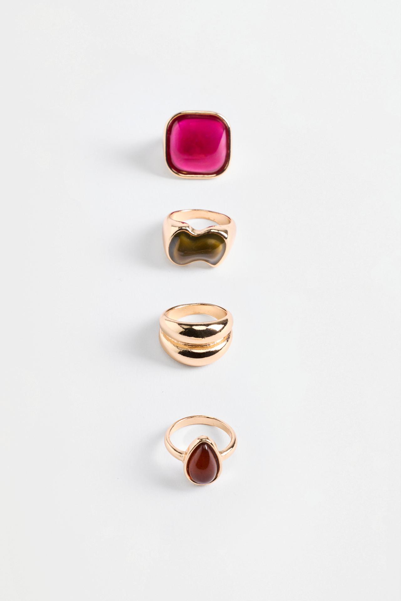 Stone rings (4-pack) — GOLD - SILVER