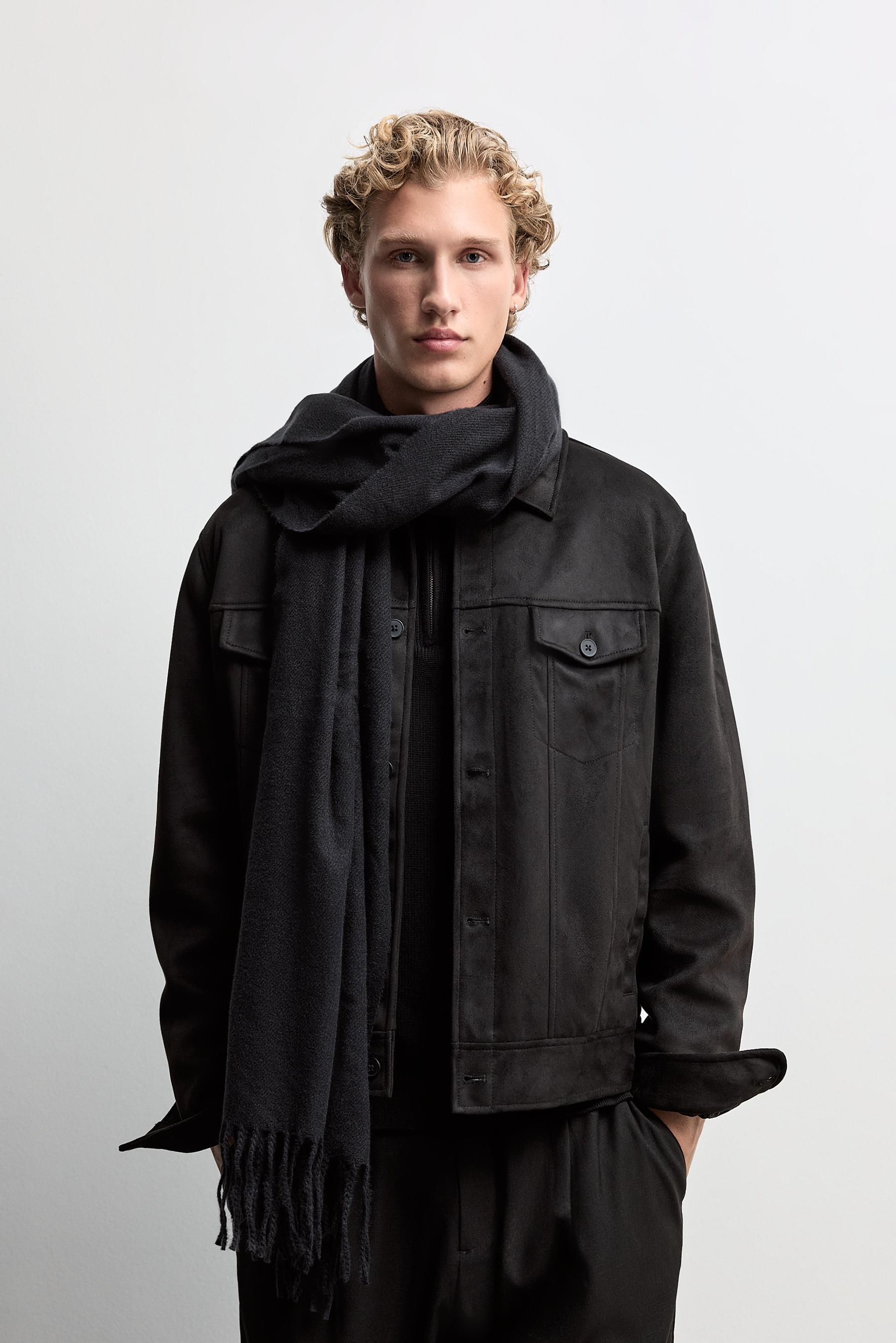 Plain fringed scarf — BLACK