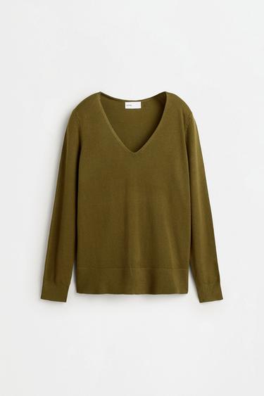 Basic V-neck sweater — KHAKI 6