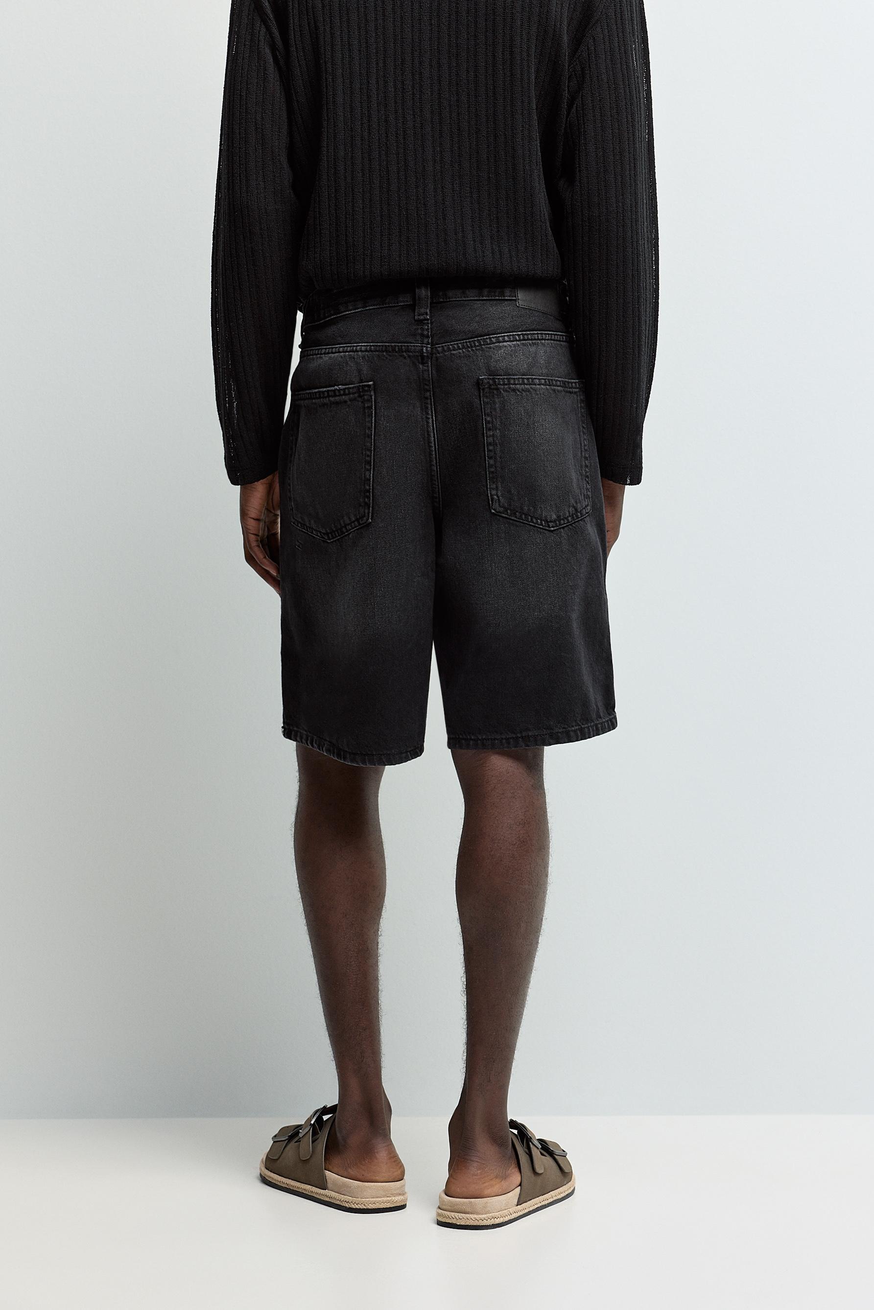 Straight denim Bermuda shorts — BLACK