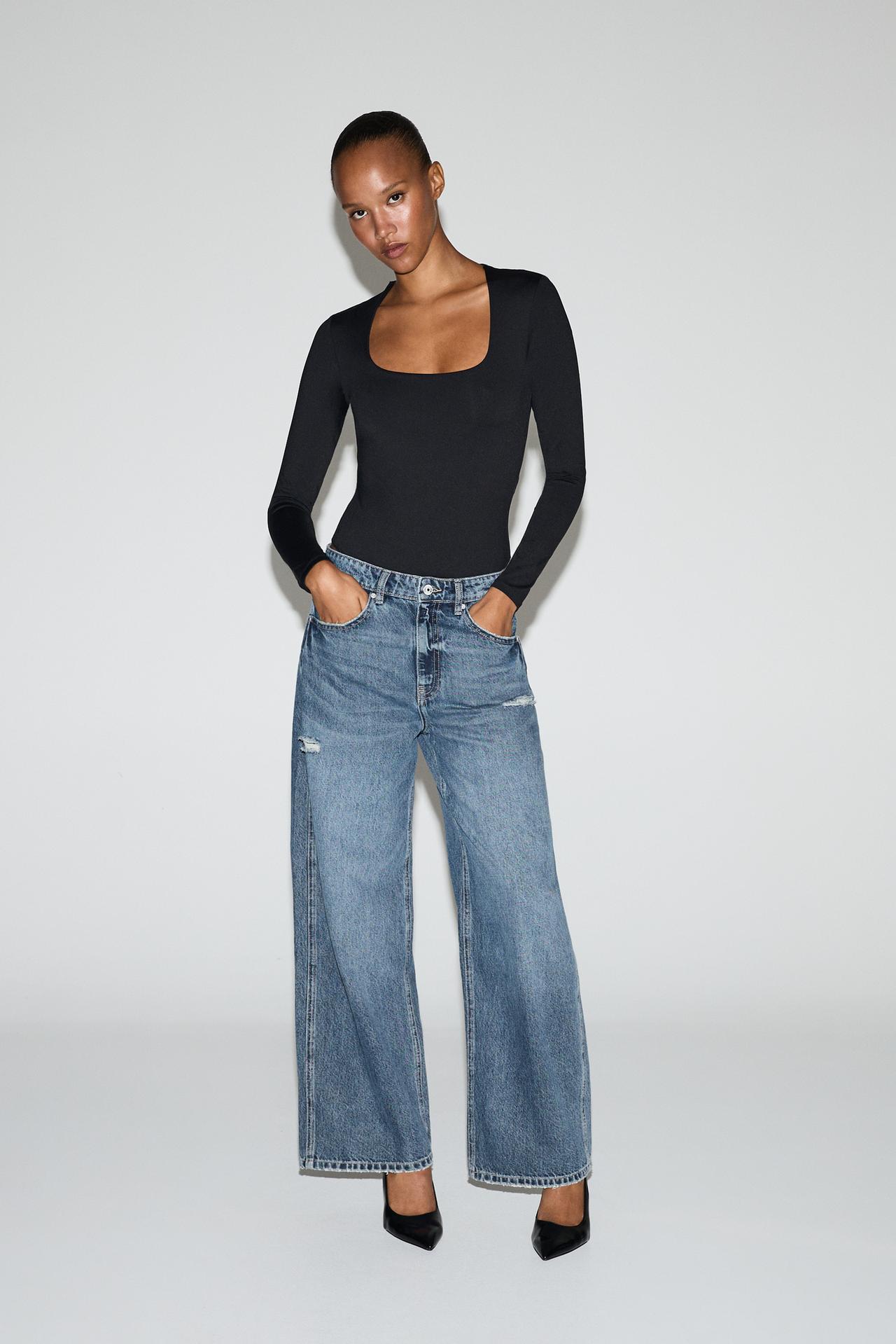 Bodysuit with square neckline — BLACK