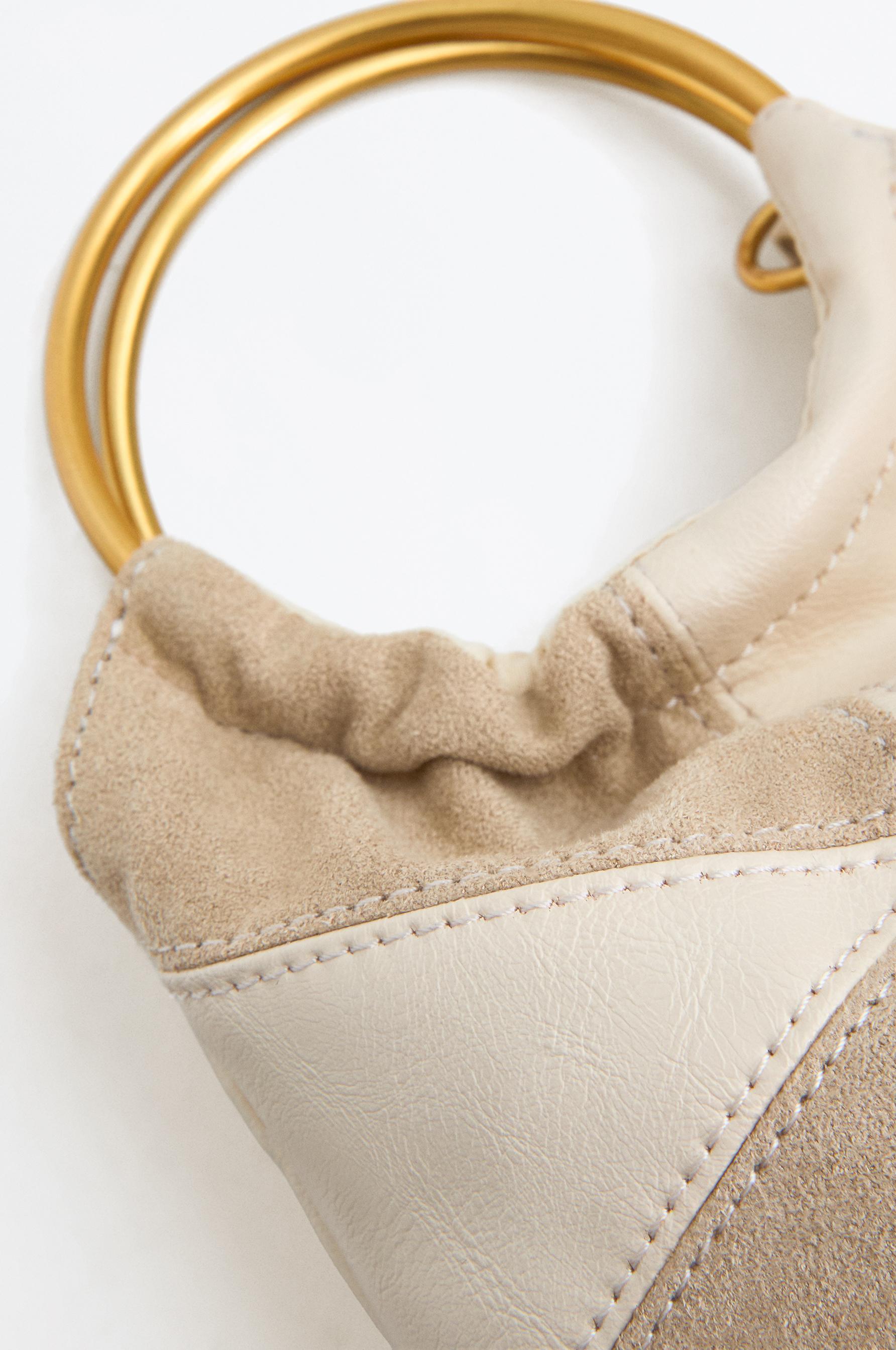 Patchwork crossbody bag with metal handle — ECRU