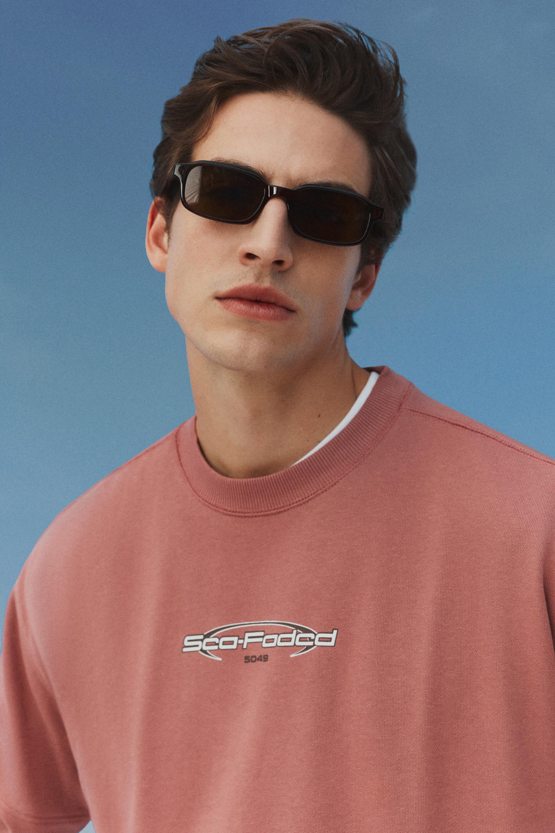Short sleeve printed sweatshirt — BRIGHT CORAL