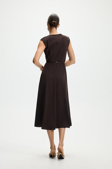 Midi dress with belt — BROWN 4