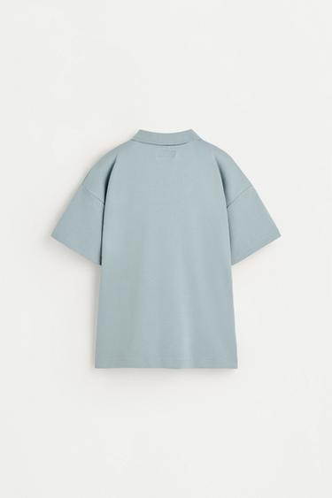 Interlock polo shirt with text — STEEL BLUE 2