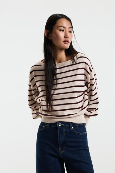 Off-the-shoulder knit sweater — ECRU/BEIGE 1