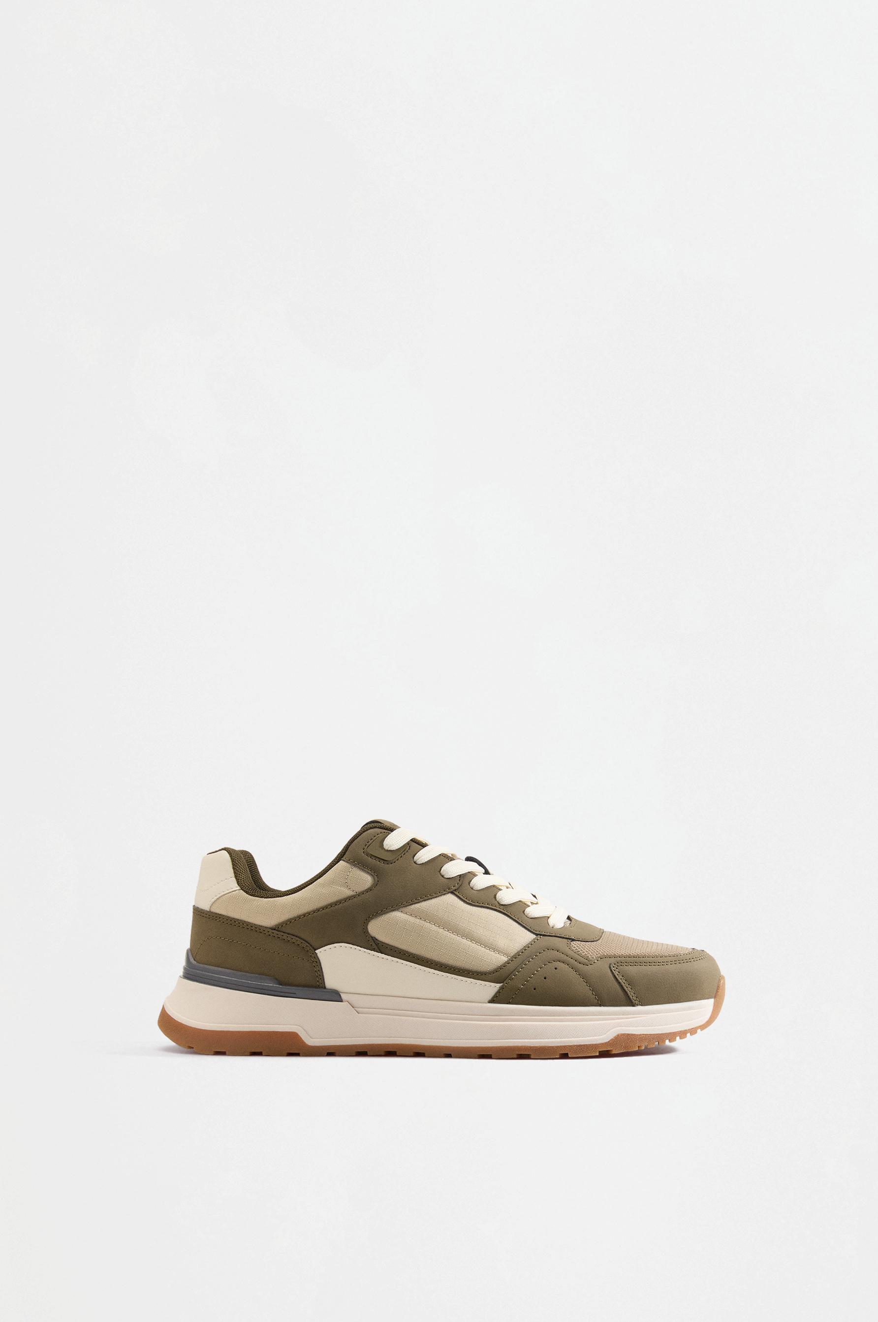 Mixed-material sneakers — KHAKI