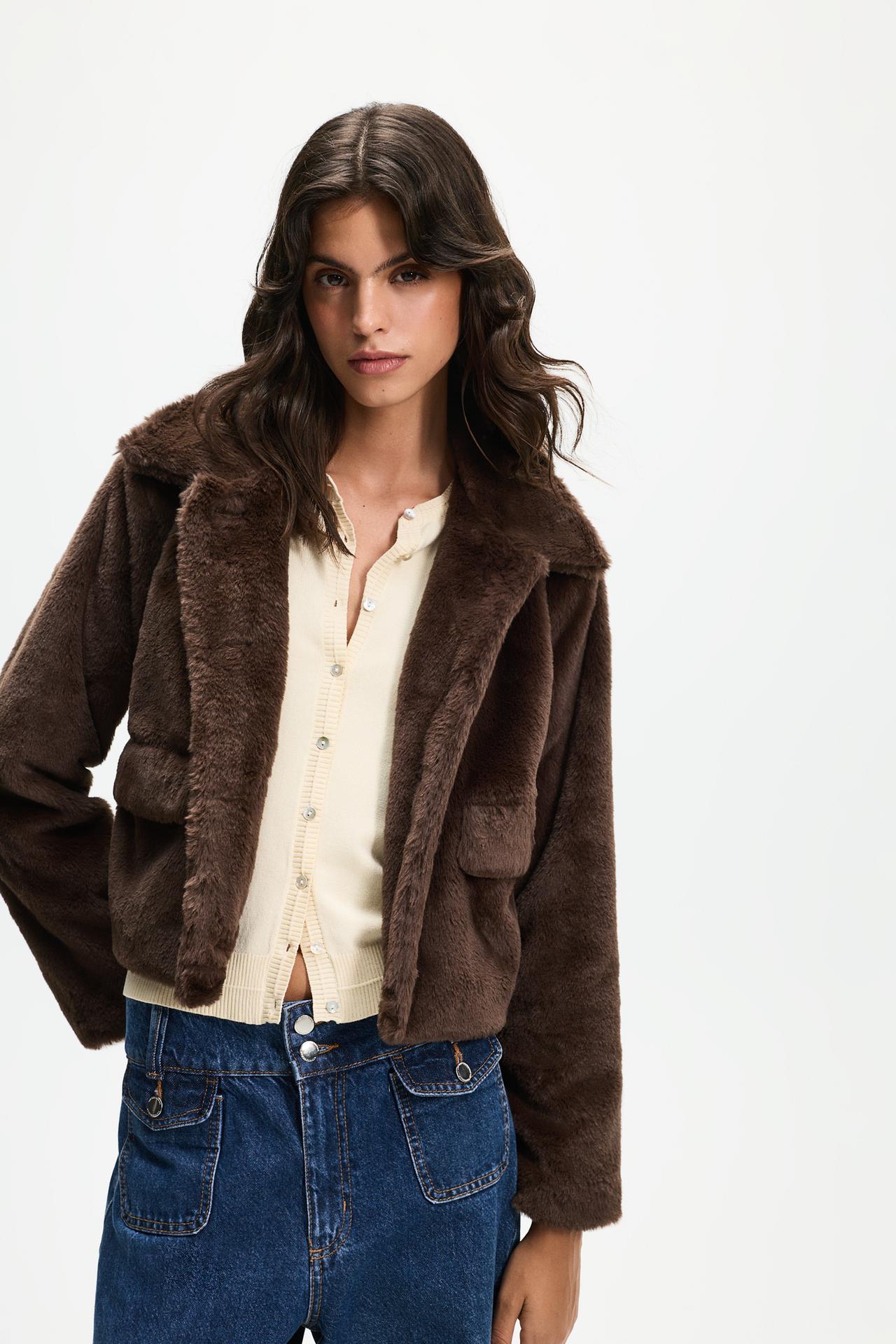 Faux fur jacket — DARK BROWN