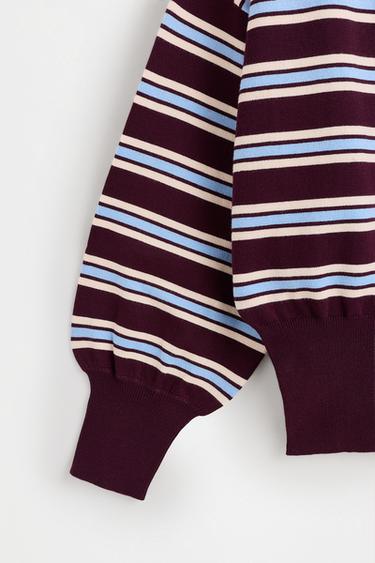 Off-the-shoulder knit sweater — BURGUNDY/ECRU 7