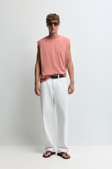 Faded-effect sleeveless T-shirt — BRIGHT CORAL 2