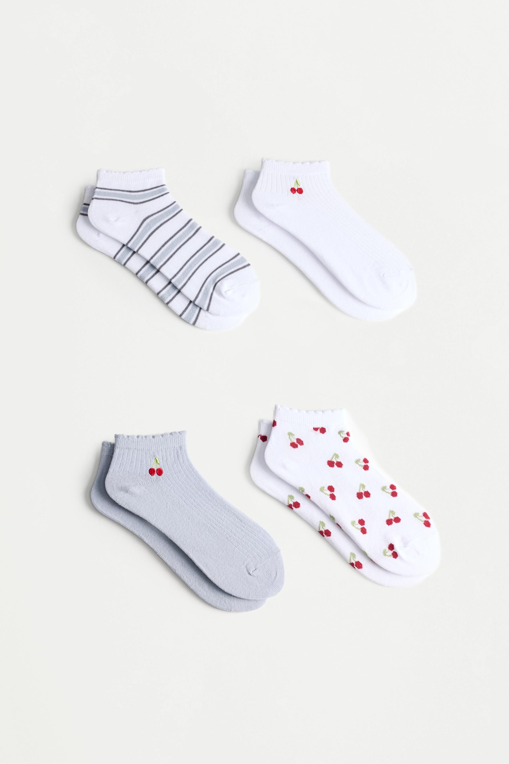 4-pack of contrast ankle socks — WHITE