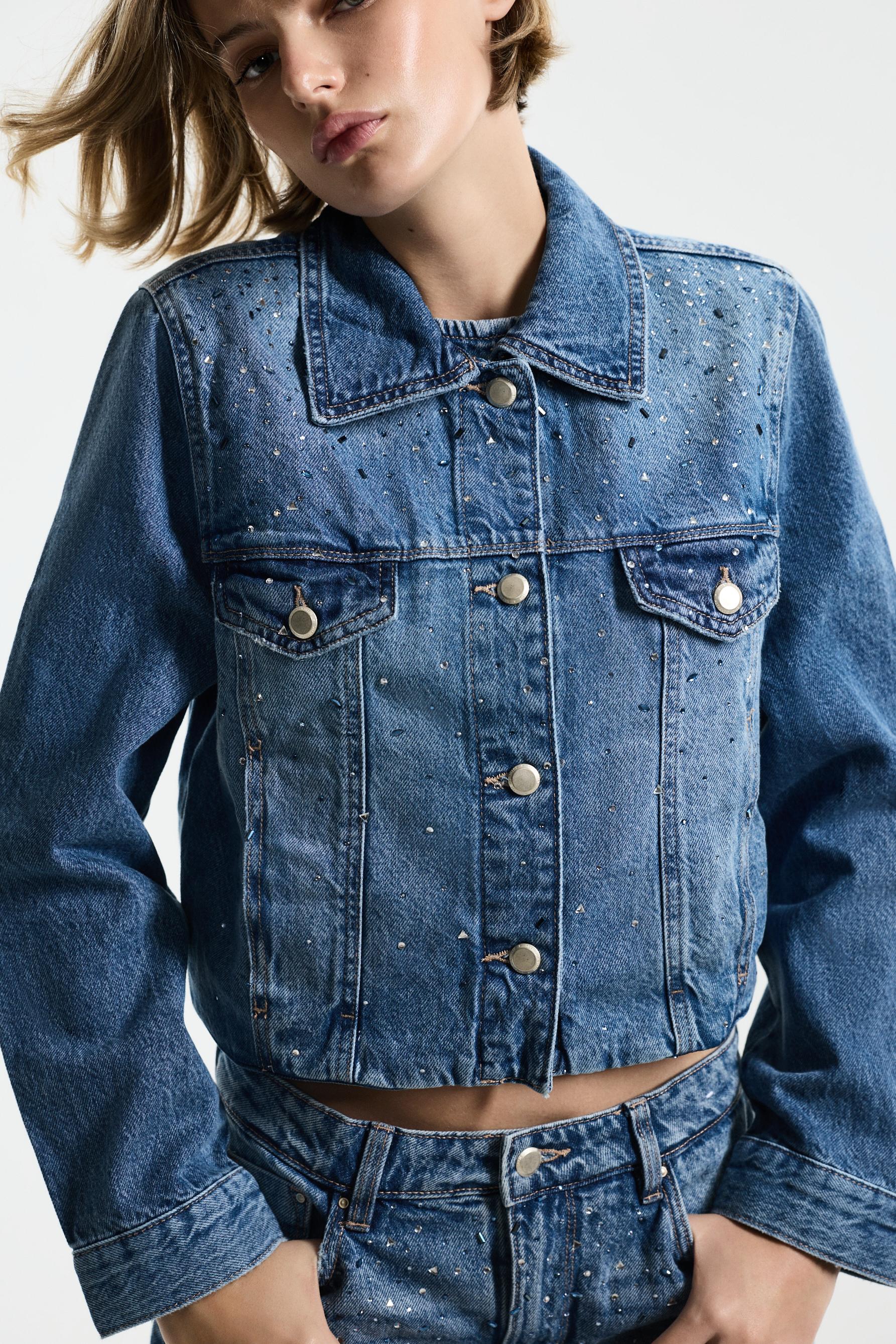 Rhinestone denim jacket — DARK BLUE