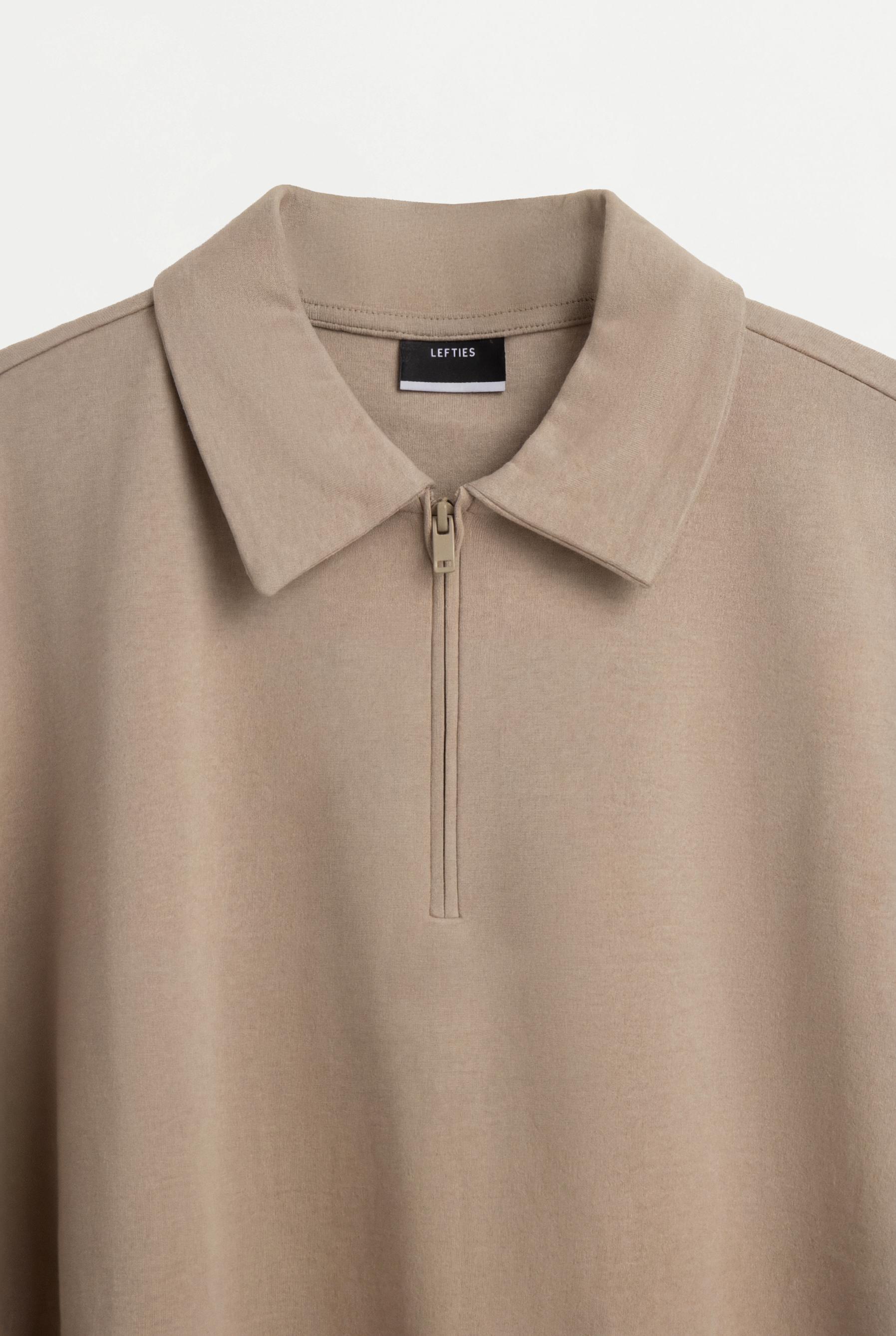 Interlock zip-up polo shirt — CAMEL
