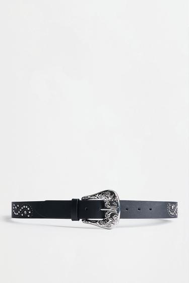 Belt with carved buckle and studs — BLACK TONE 2