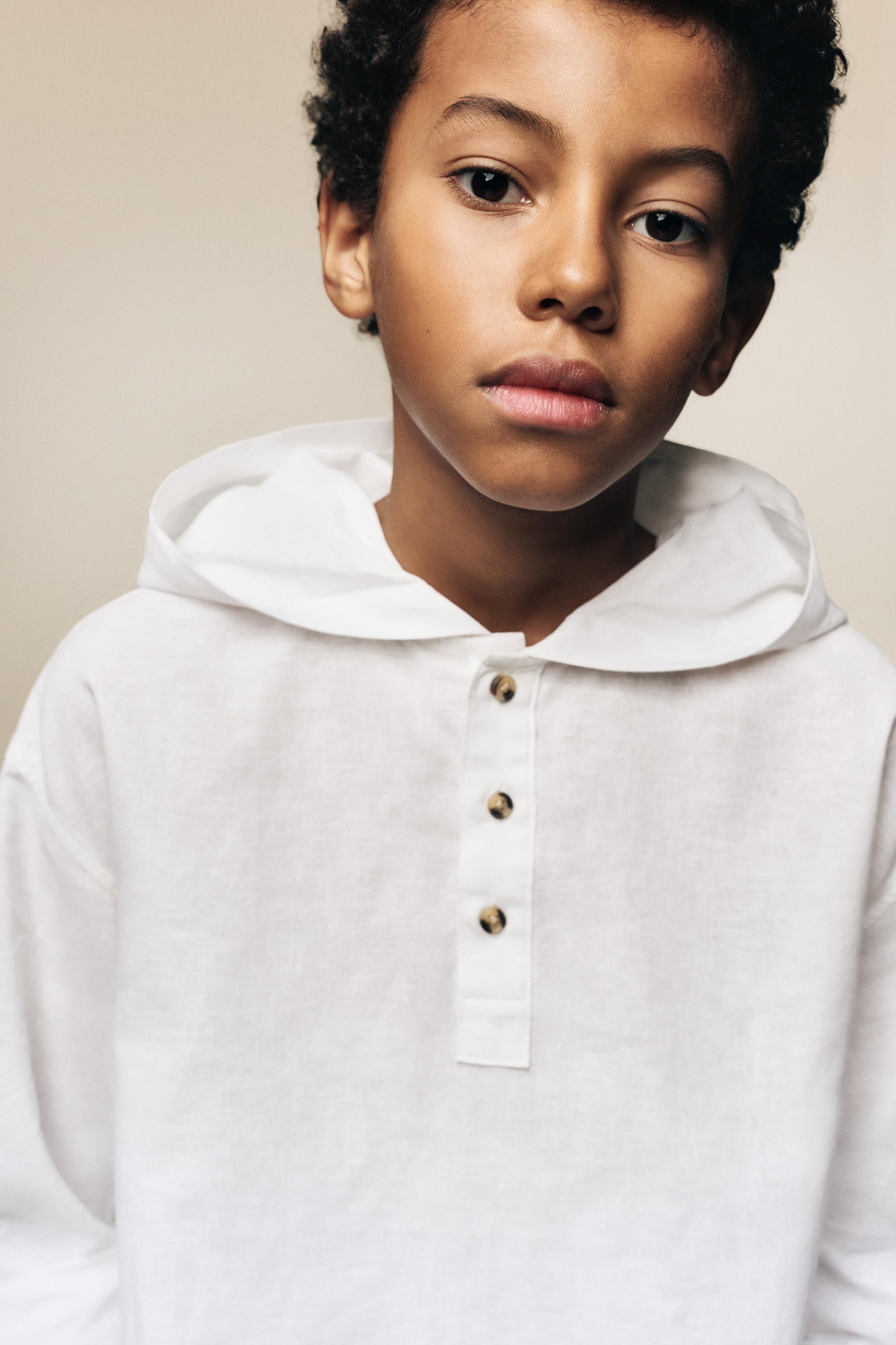 Linen - cotton hooded shirt — WHITE