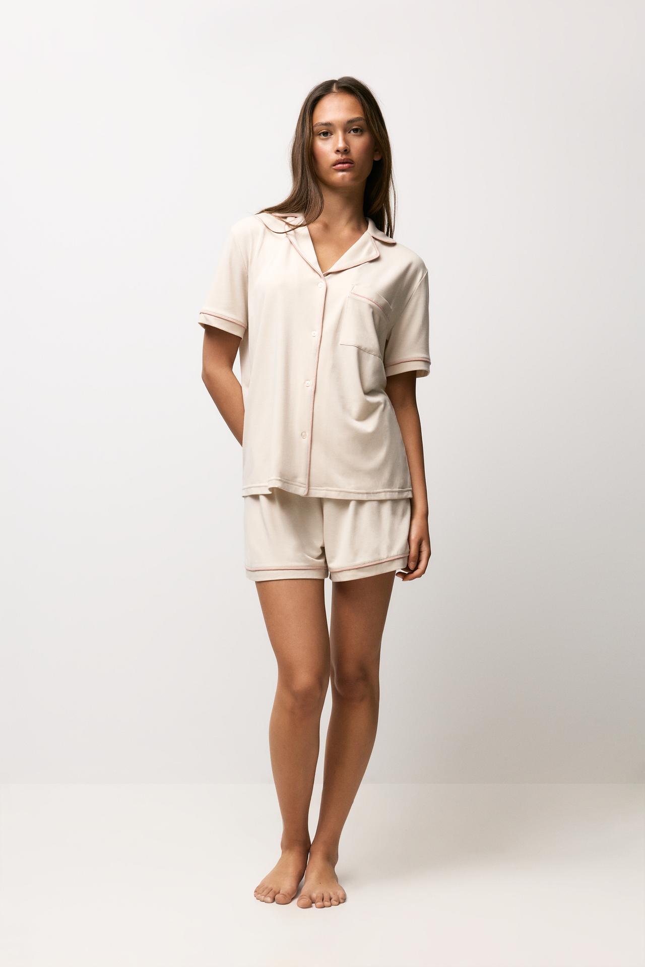 Short shirt-style pyjamas — BEIGE MARL