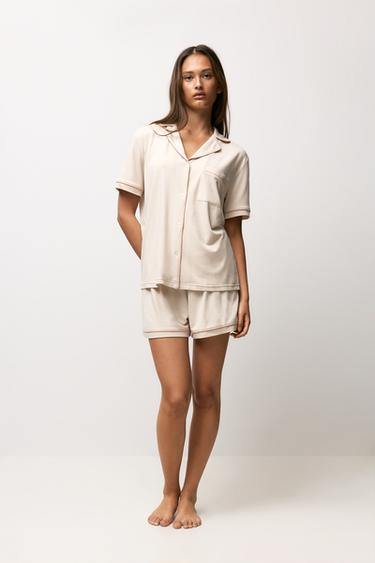 Short shirt-style pyjamas — BEIGE MARL 1