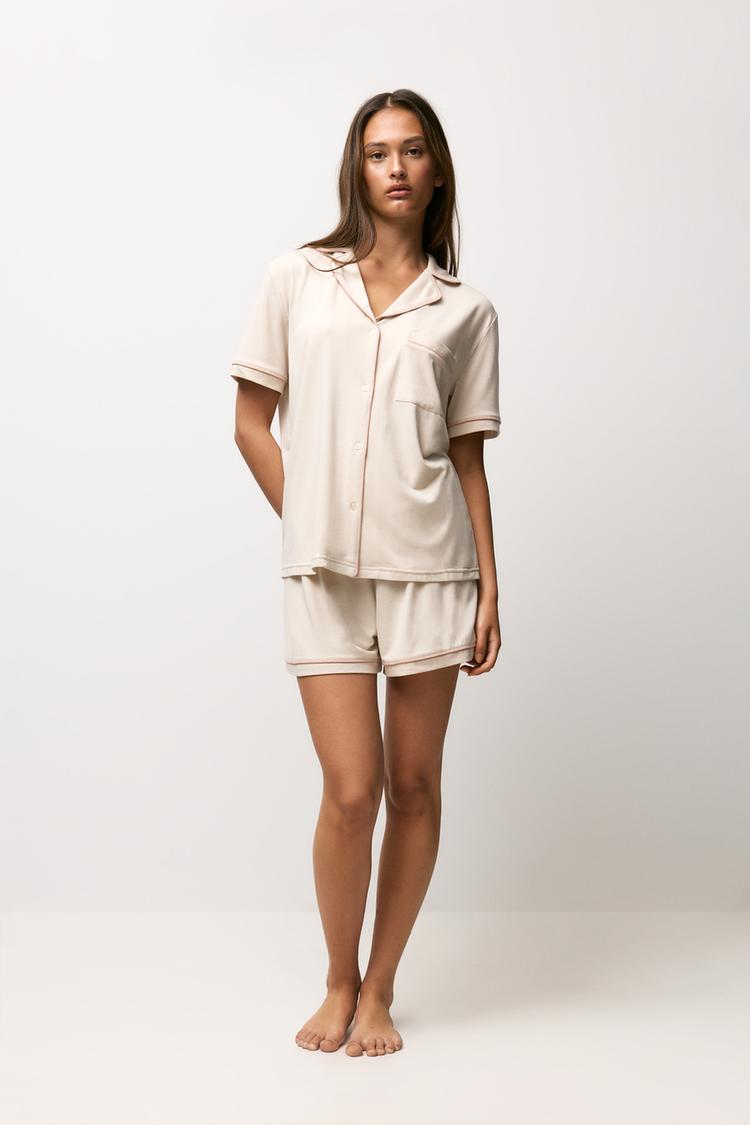 Short shirt-style pyjamas — BEIGE MARL
