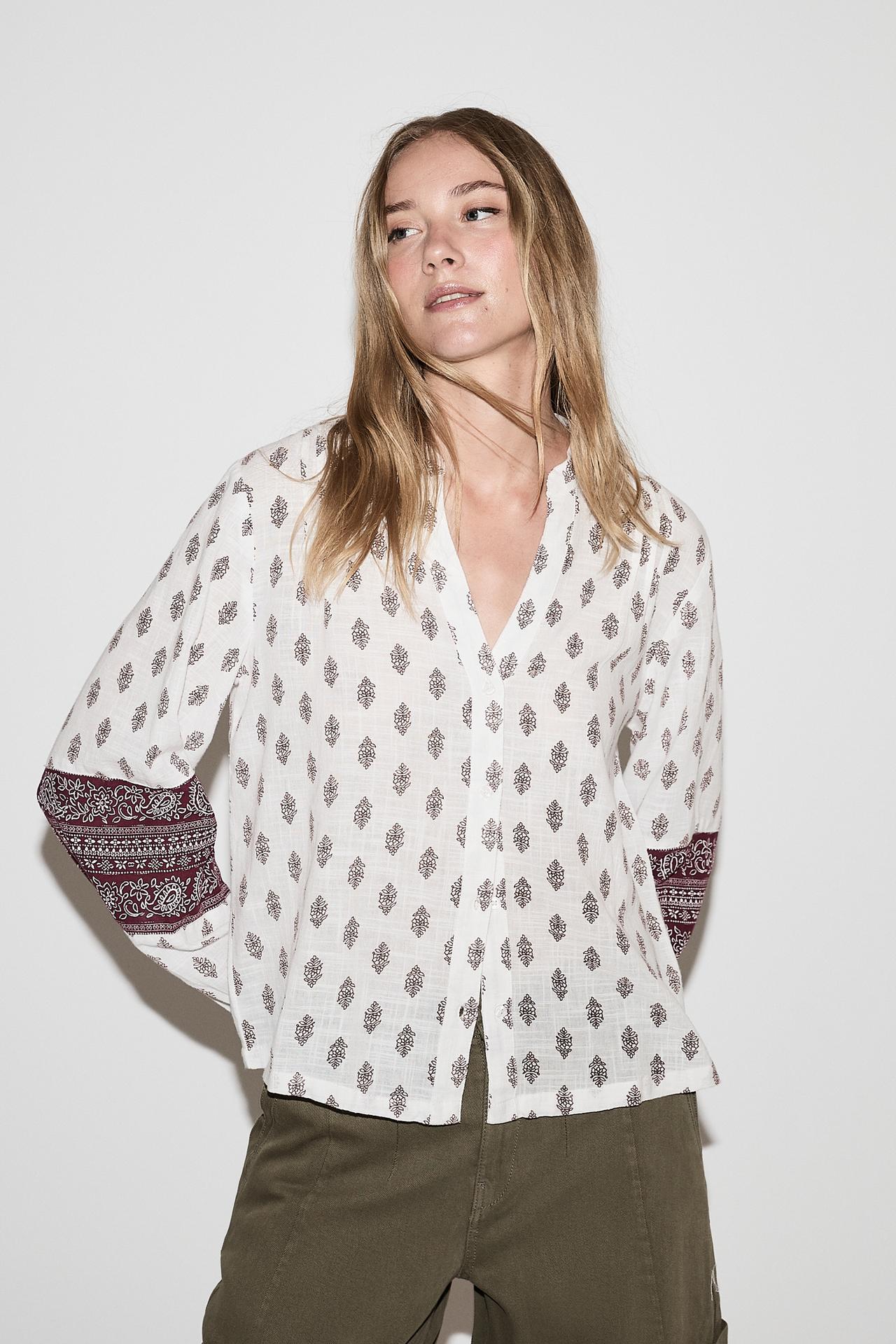 Rustic shirt with sleeve tape — MAROON