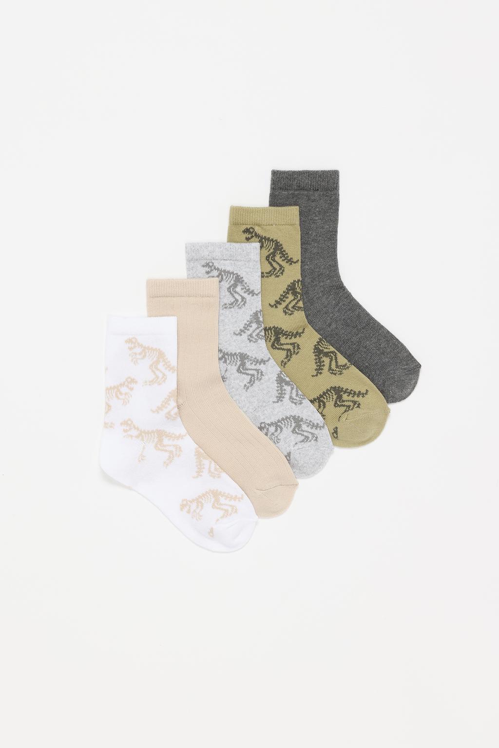 5-pack of long dinosaur print socks