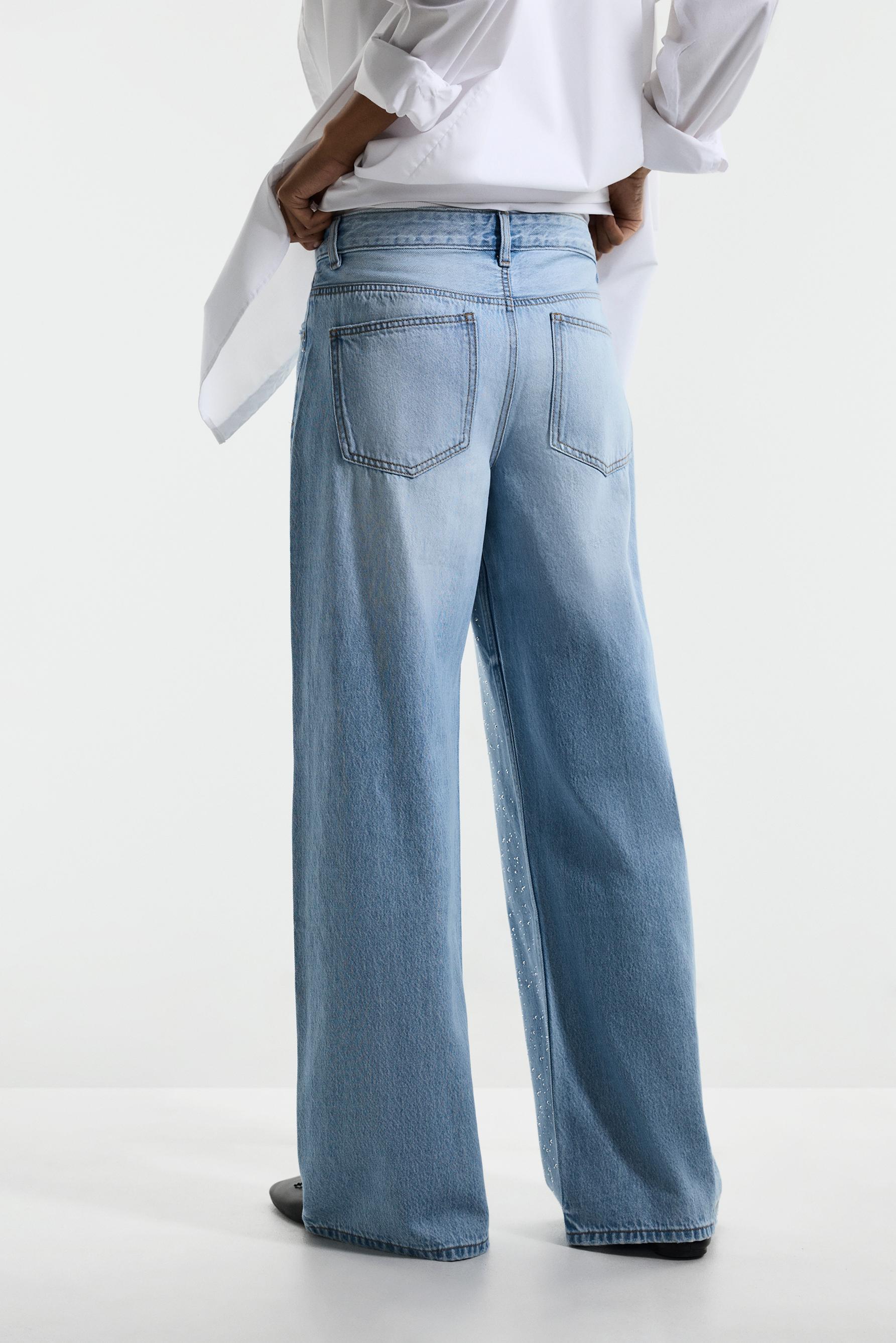 Wide-leg rhinestone jeans — FADED NAVY