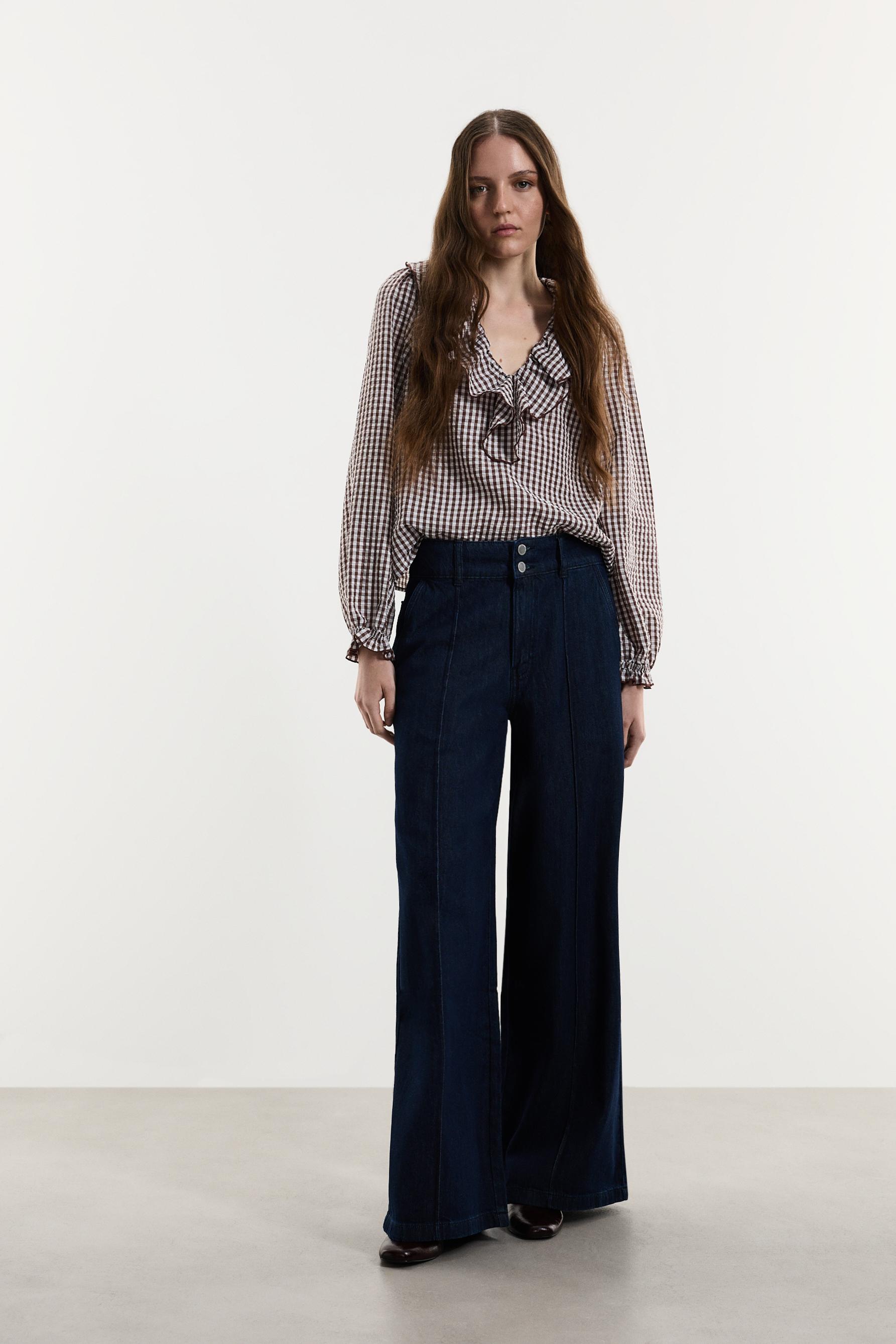 Gingham blouse — BROWN/WHITE